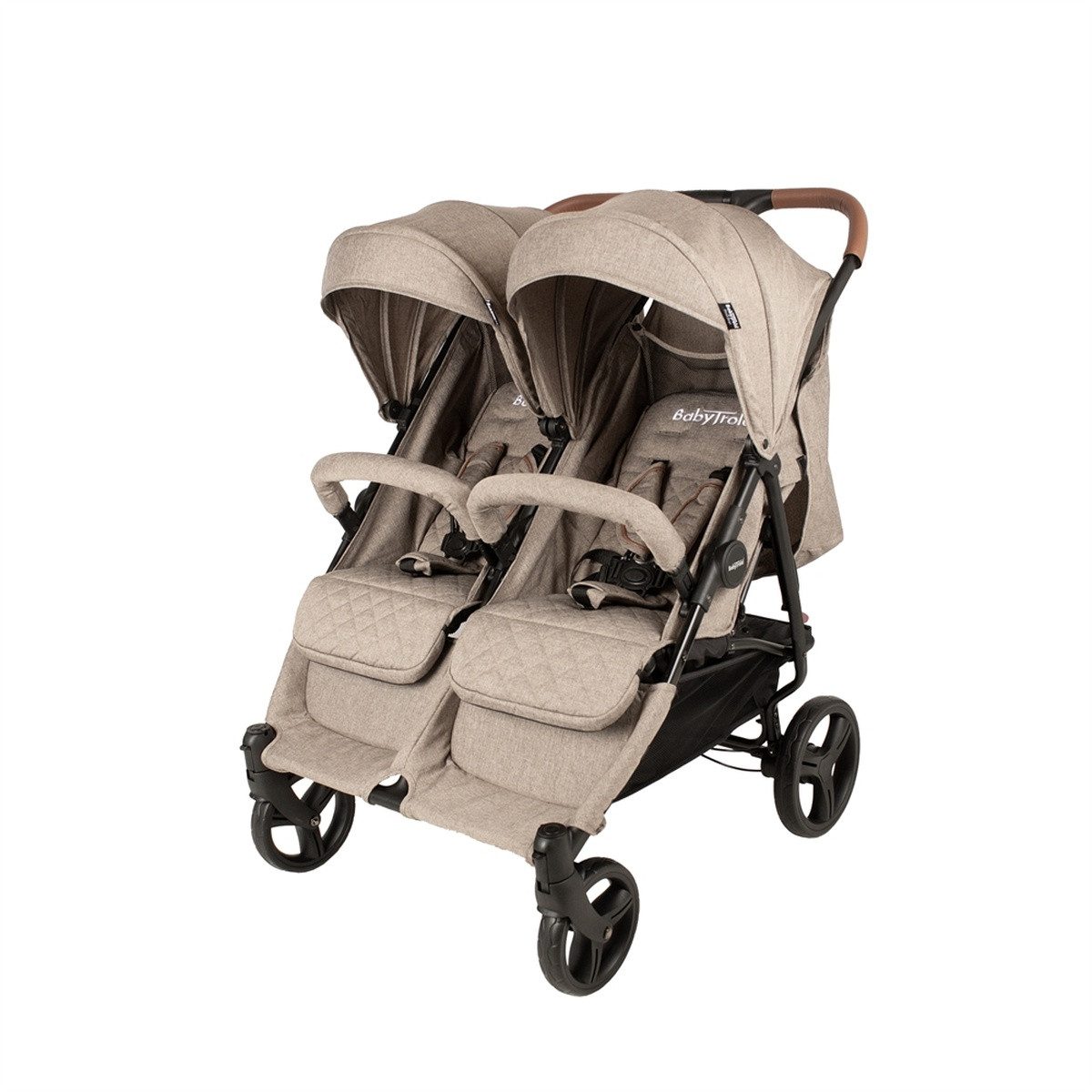 Babytrold Zwillingsbuggy OS2 Zwillingsbuggy Schwarz, verstellbar, pannensichere Räder, Großer Einkaufskorb, bietet viel Stauraum, gut für Ausflüge