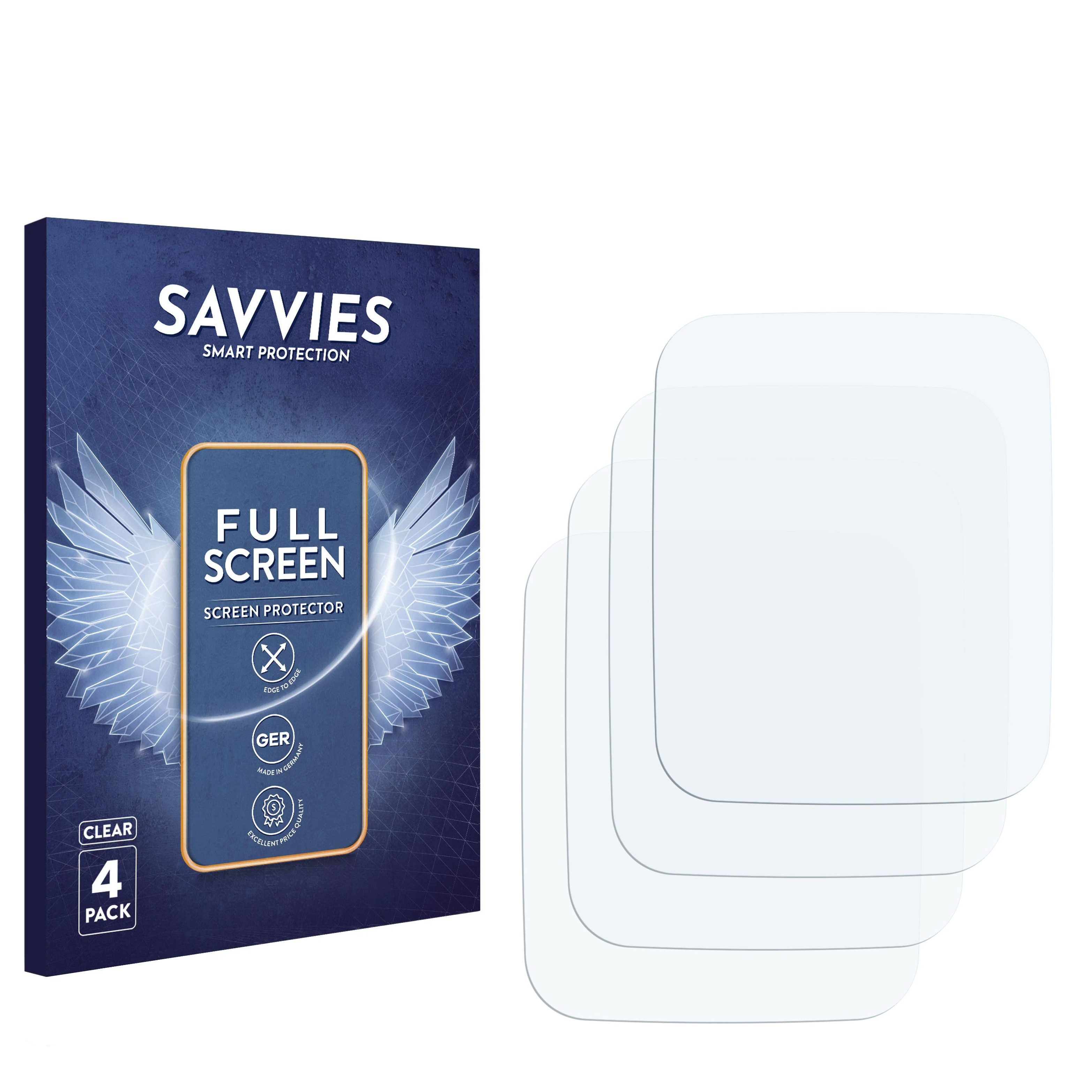 Savvies Displayschutzfolie Fullscreen Schutzfolie für Kardena Care Control 2 (rechteckig), 4 Stück, Displayschutz Folie Fullcover Klar Transparent