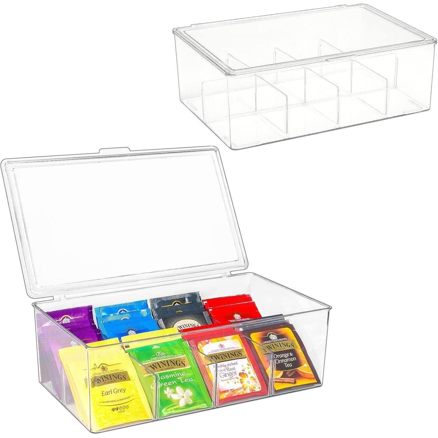 LuxusKollektion Teebox Teebox 16 Fächer Stackable Teebeutelhalter mit Deckel aus, Kunststoff