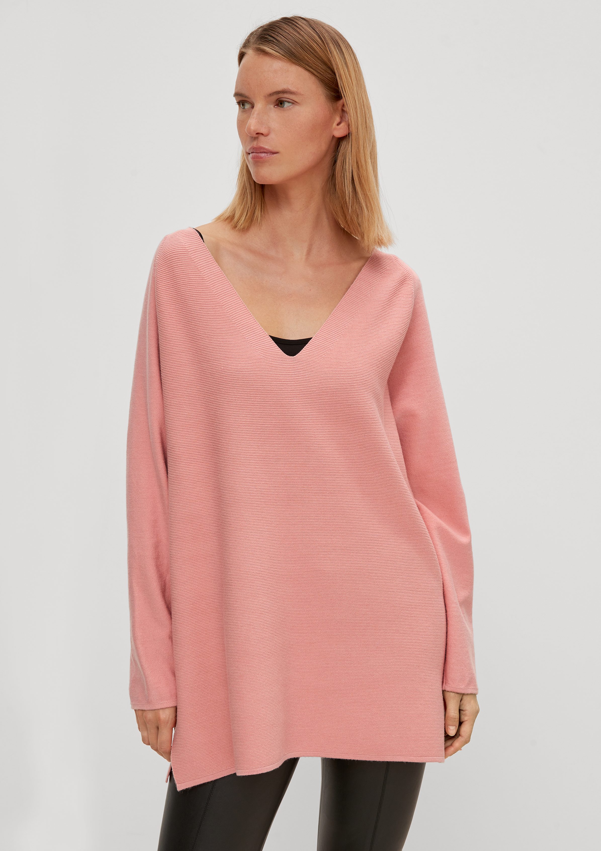 Comma Langarmshirt Pullover aus Viskosestretch rosa | V-Shirts
