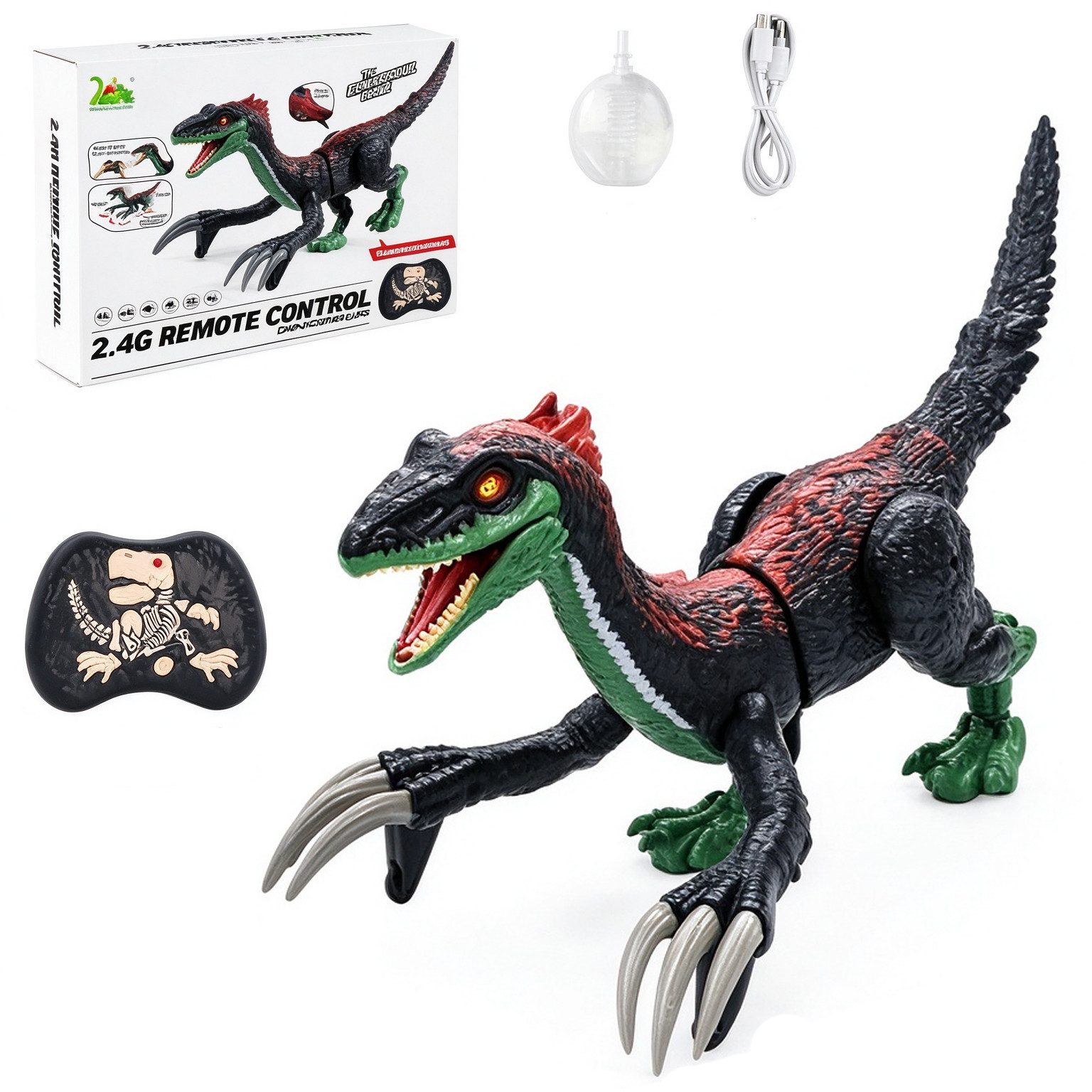 Esun Spielfigur Ferngesteuerter Dinosaurier, RC Dino Spielzeug Geschenk für Kinder, (Set, Komplettset), Therizinosaurus RC Dino mit Sprüh & Licht