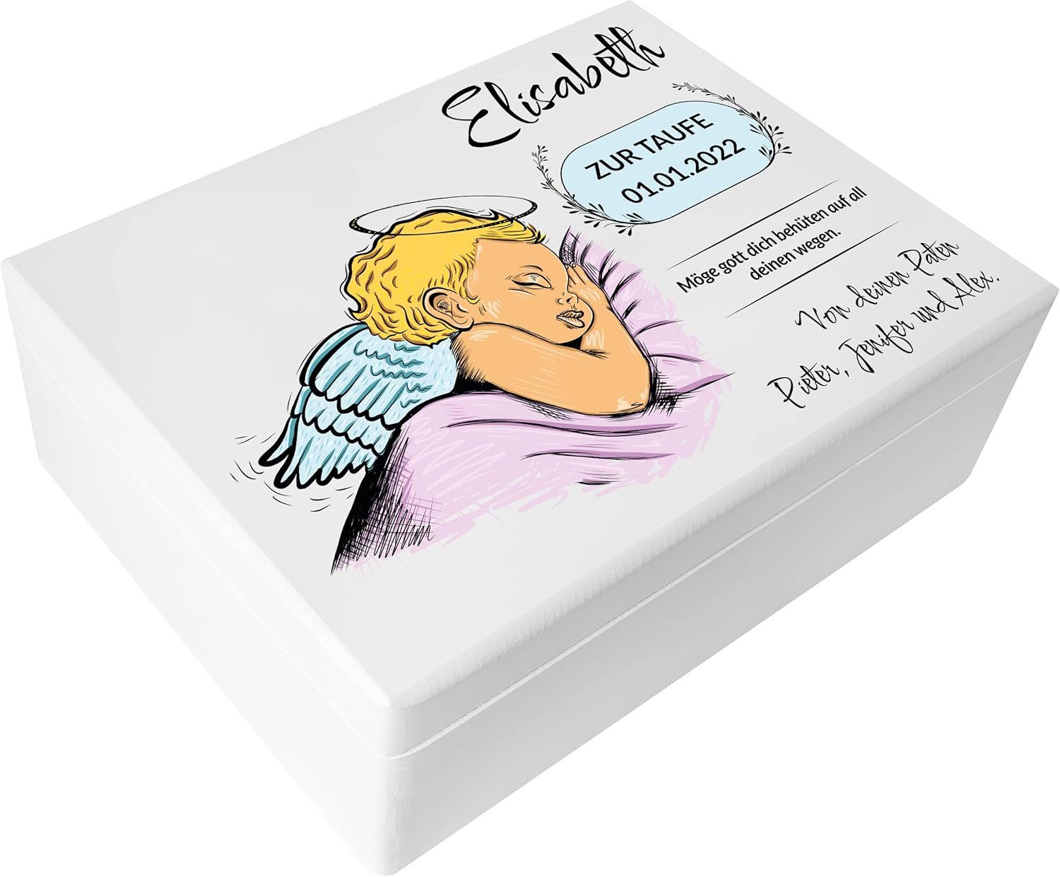 Creative Deco Holzkiste Taufe Geschenk, Weiß, 40 x 30 x 14 cm