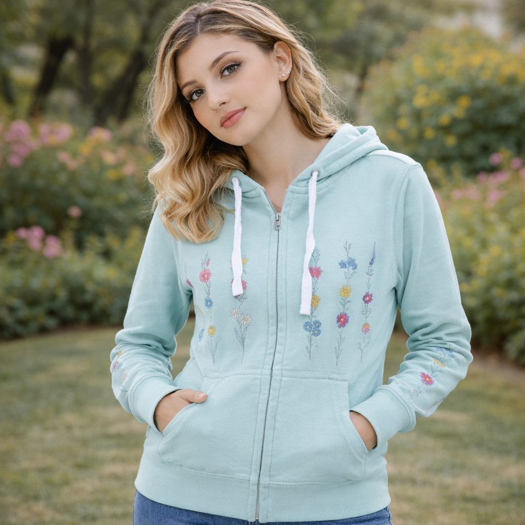 Hoodie Damen Fleece Pulli Kapuzenpullover Sweatjacke mit Reißverschluss