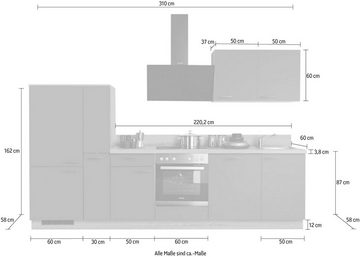 Kochstation Küchenzeile KS-Scafa, vormontiert, mit höhenverstellbaren Füßen, vormontiert, wahlweise mit E-Geräten, mit Soft-Close, Breite 310 cm