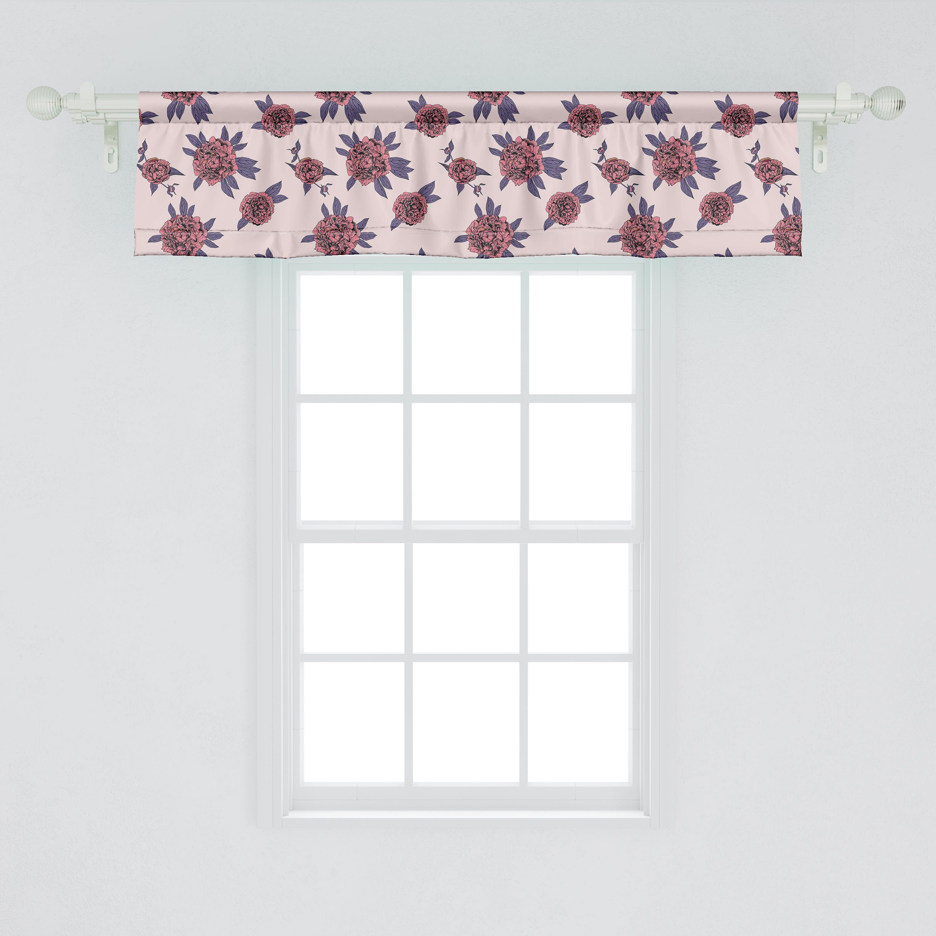 Scheibengardine Vorhang Volant für Küche blühen Microfaser, Pfingstrose Blumen Schlafzimmer Dekor Stangentasche, mit Abakuhaus, Grown Blumen