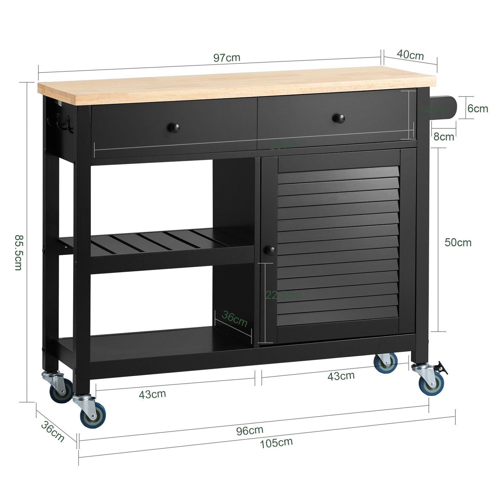 Sideboard SoBuy Rollwagen Schubladen Küchenschrank FKW115, 2 Servierwagen mit Küchenwagen