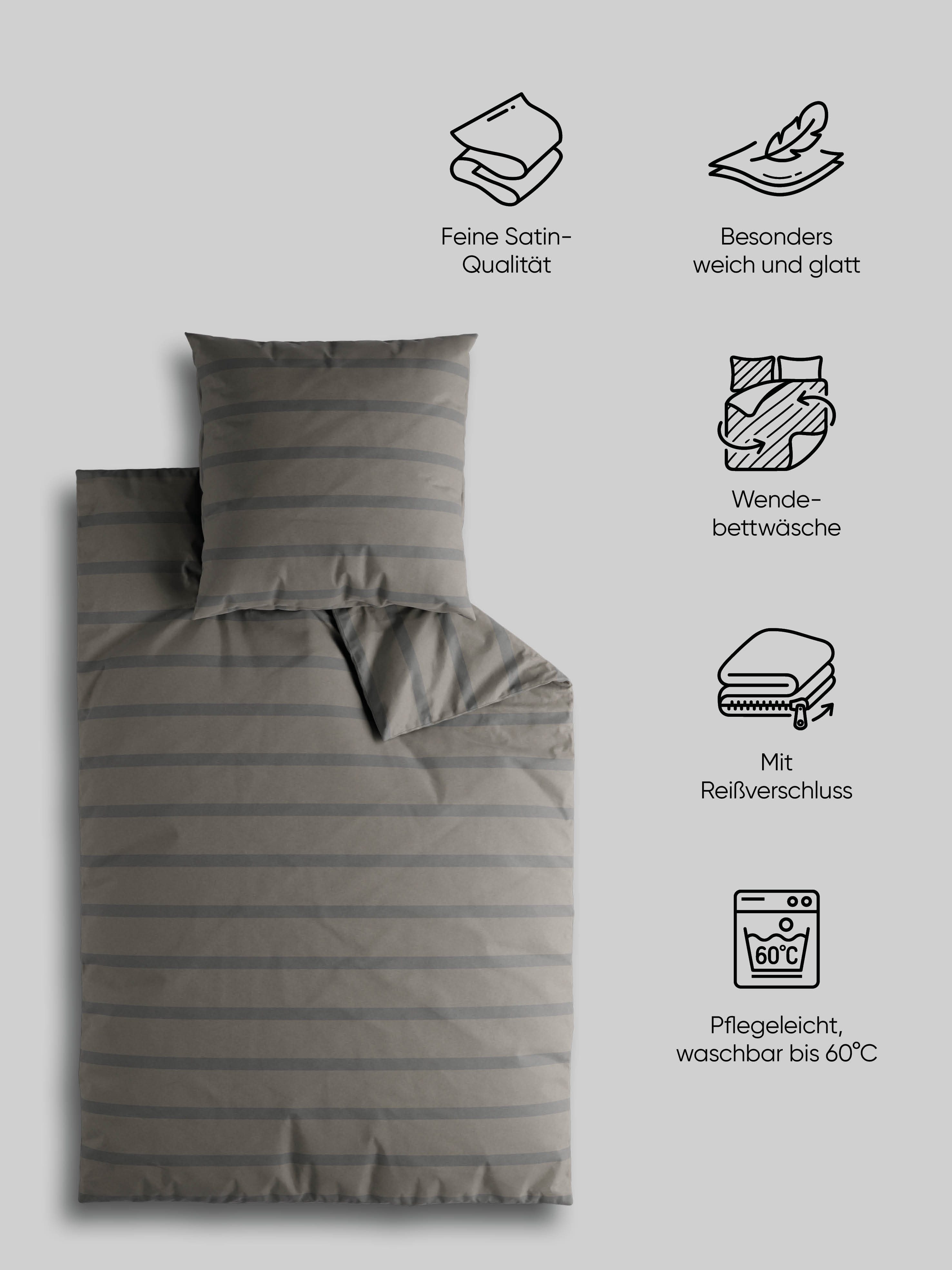 Elbsand Home Bettwäsche, 100% Baumwolle, Satin, 2 teilig