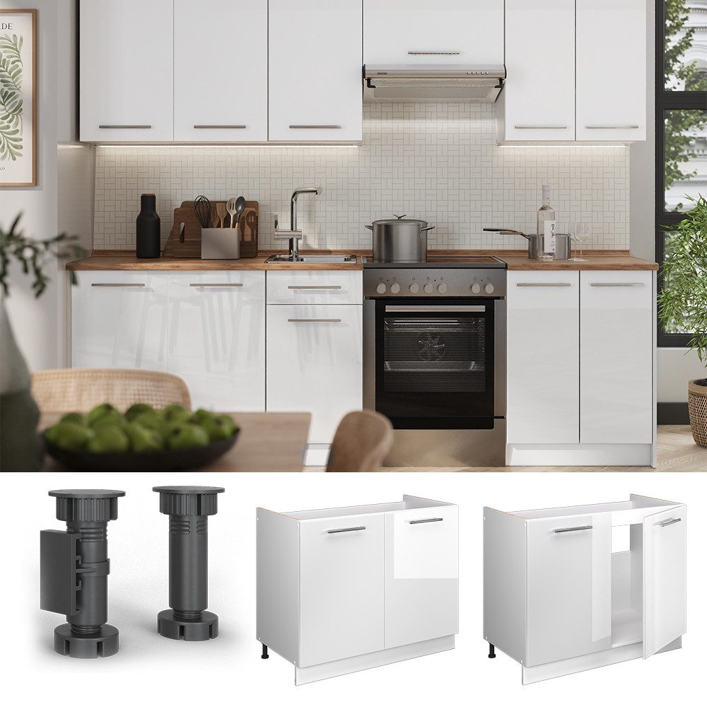 Vicco Unterschrank Fame-Line, Weiß Hochglanz/Weiß, 100 cm ohne Arbeitsplatte (1-St) – Bild 4 von 5