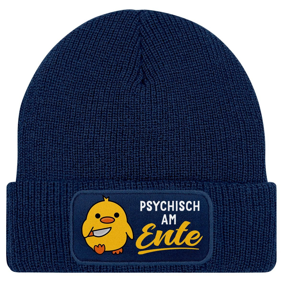 MoonWorks Strickmütze Damen Beanie Patch Strickmütze Spruch Meme Lustig Psychisch am Ente