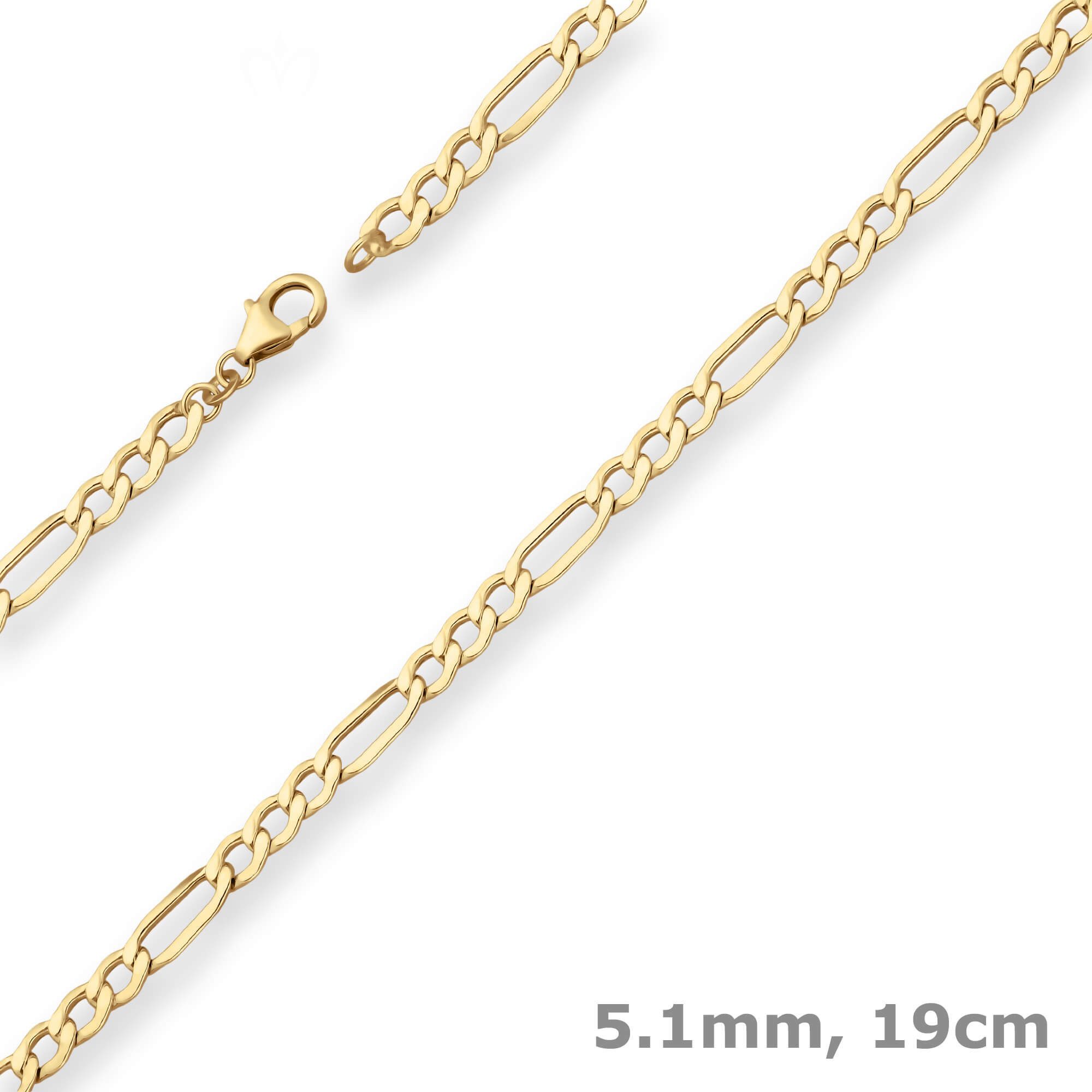 Schmuck Krone Goldarmband 5,1mm Armband Figarokette hohl aus 333 Gelbgold 19cm, Gold 333