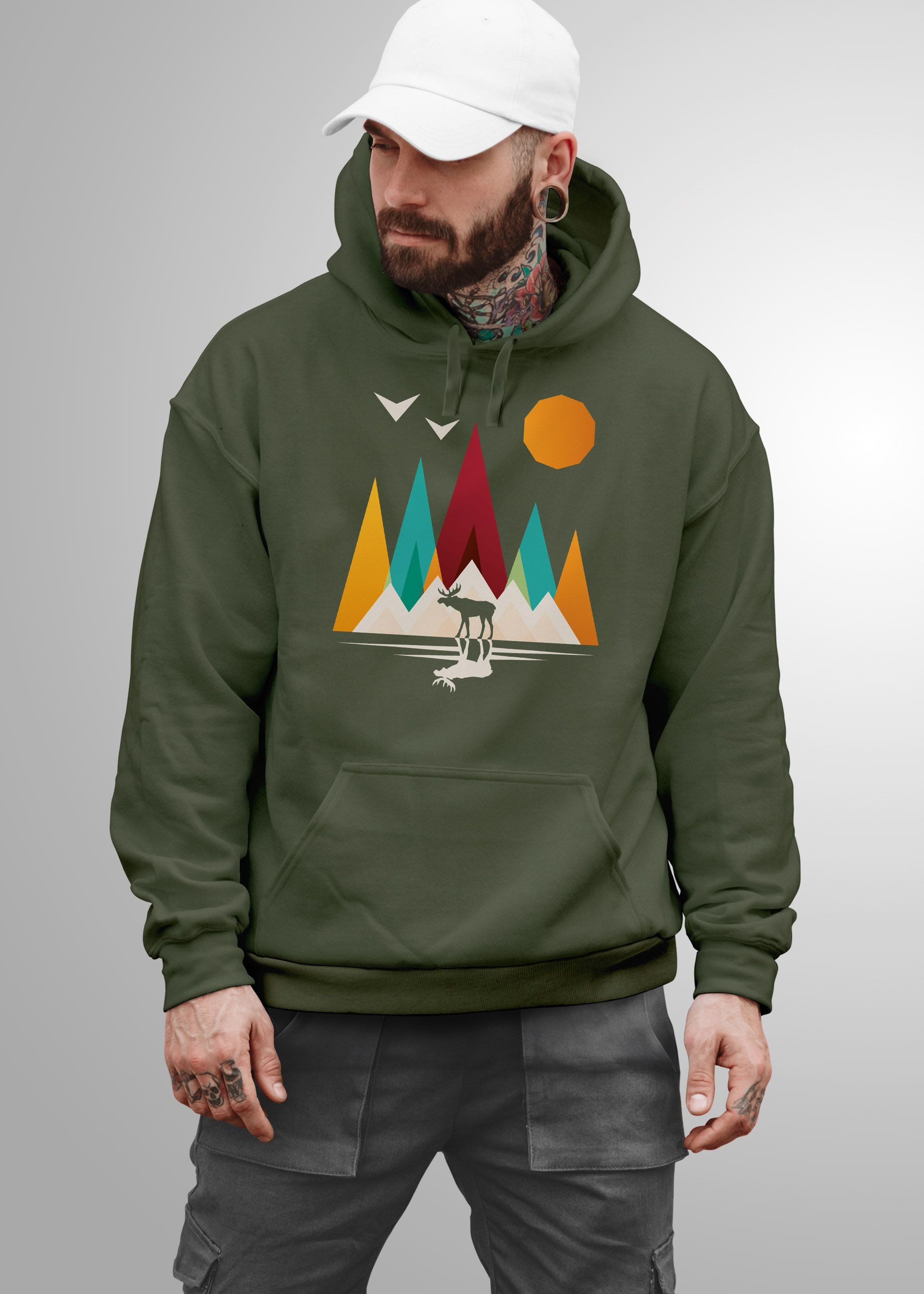 Neverless Hoodie Hoodie Herren Berge Elch Natur Polygon Outdoor Printshirt Aufdruck