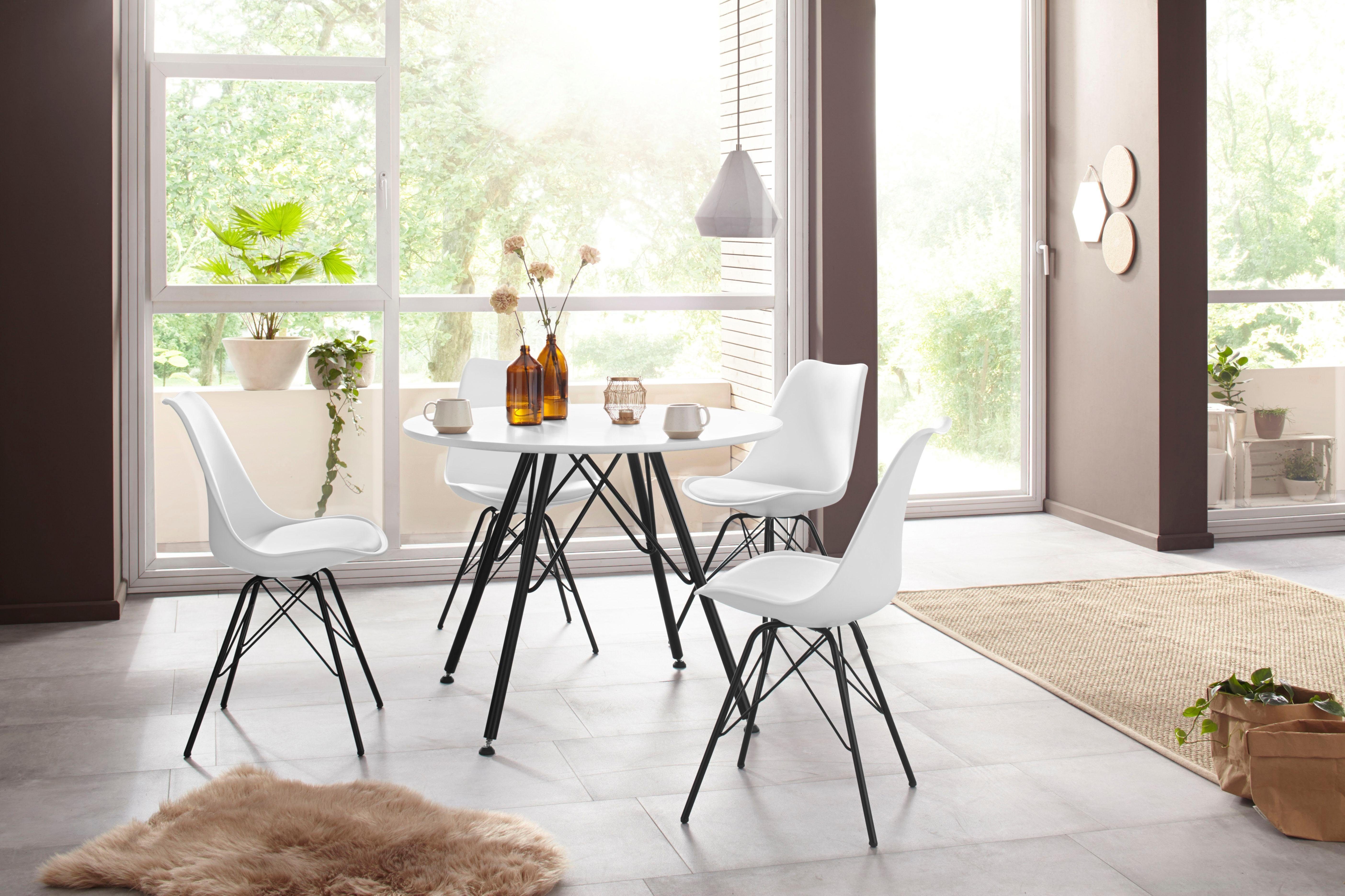 Sitzkissen in (Set, 2 weiß Sitzschale St), | schwarz 01 4-Fußstuhl Kunstleder mit Homexperts Ursel