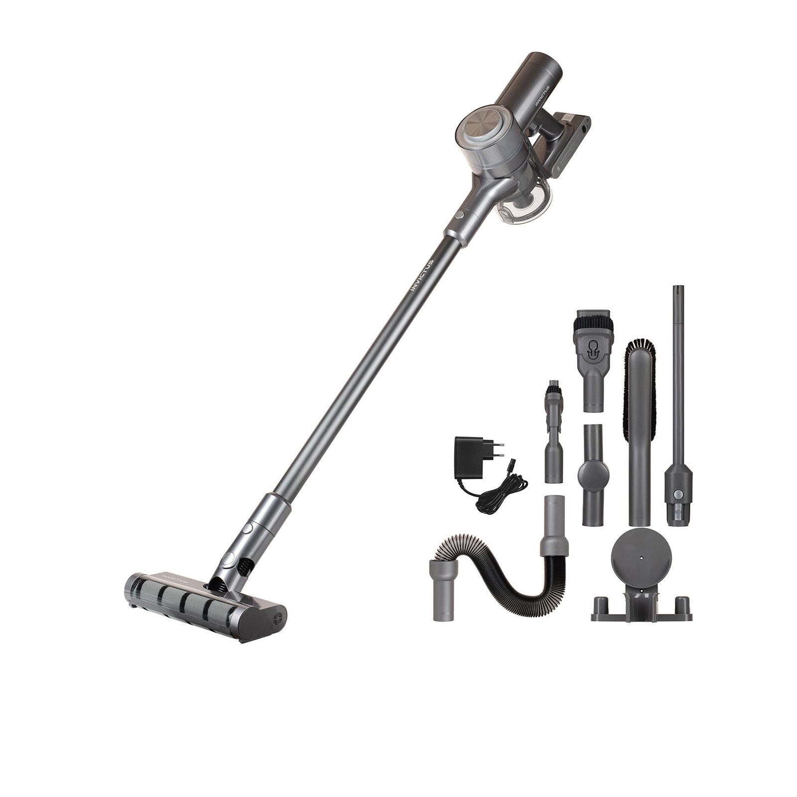 Genius Akku-Bodenstaubsauger INVICTUS QV7 Pro Akku-Staubsauger 550W 17-tlg. bis 60 Min. Laufzeit, 550 W, beutellos, LED‑Fugendüse für sichtbar gründliche Reinigung