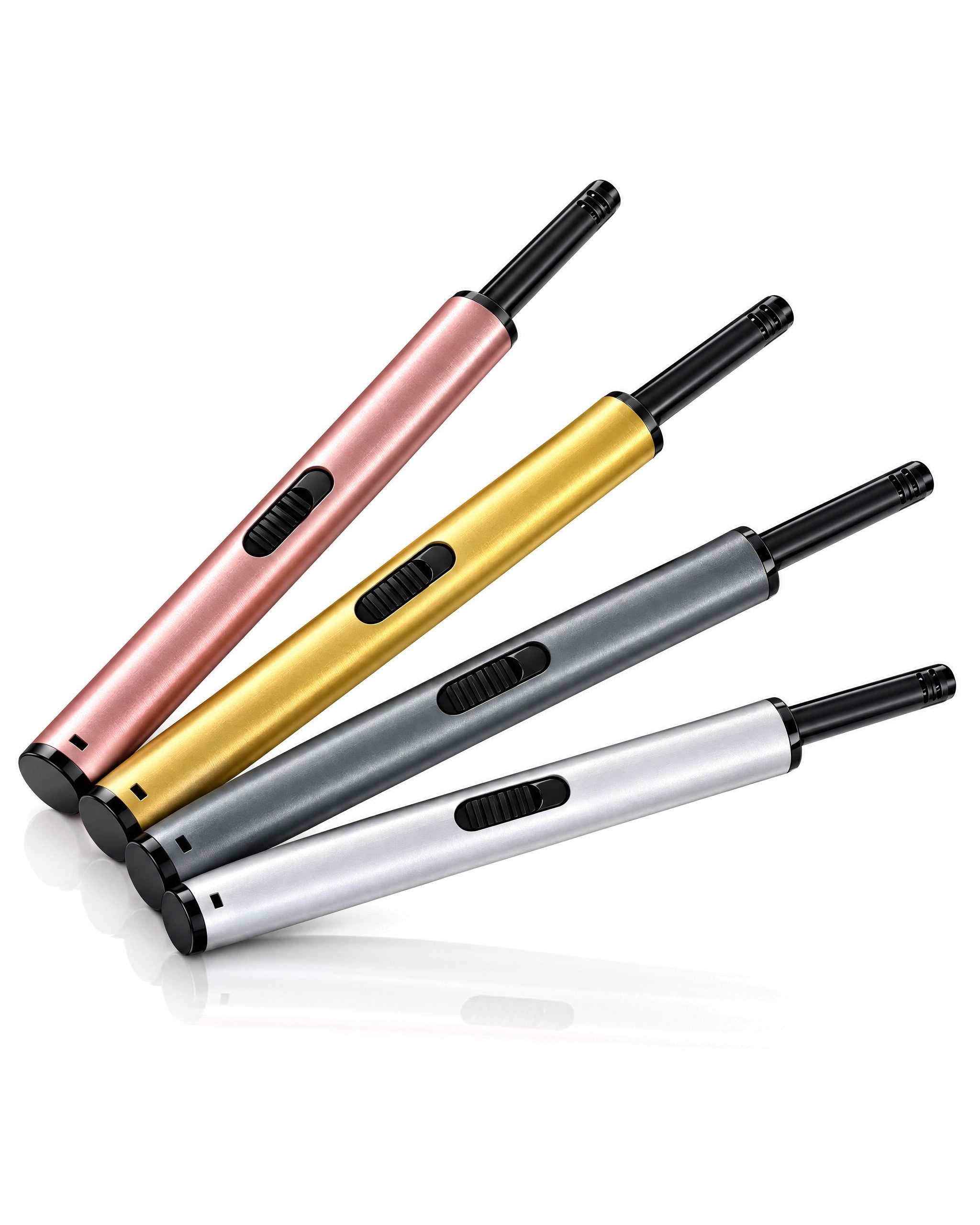 Unilite Feuerzeuge Stabfeuerzeuge DUBAI 4er-Set, nachfüllbar, Metallic, nachfüllbar, Schiebeschalter, Metallic-Griff