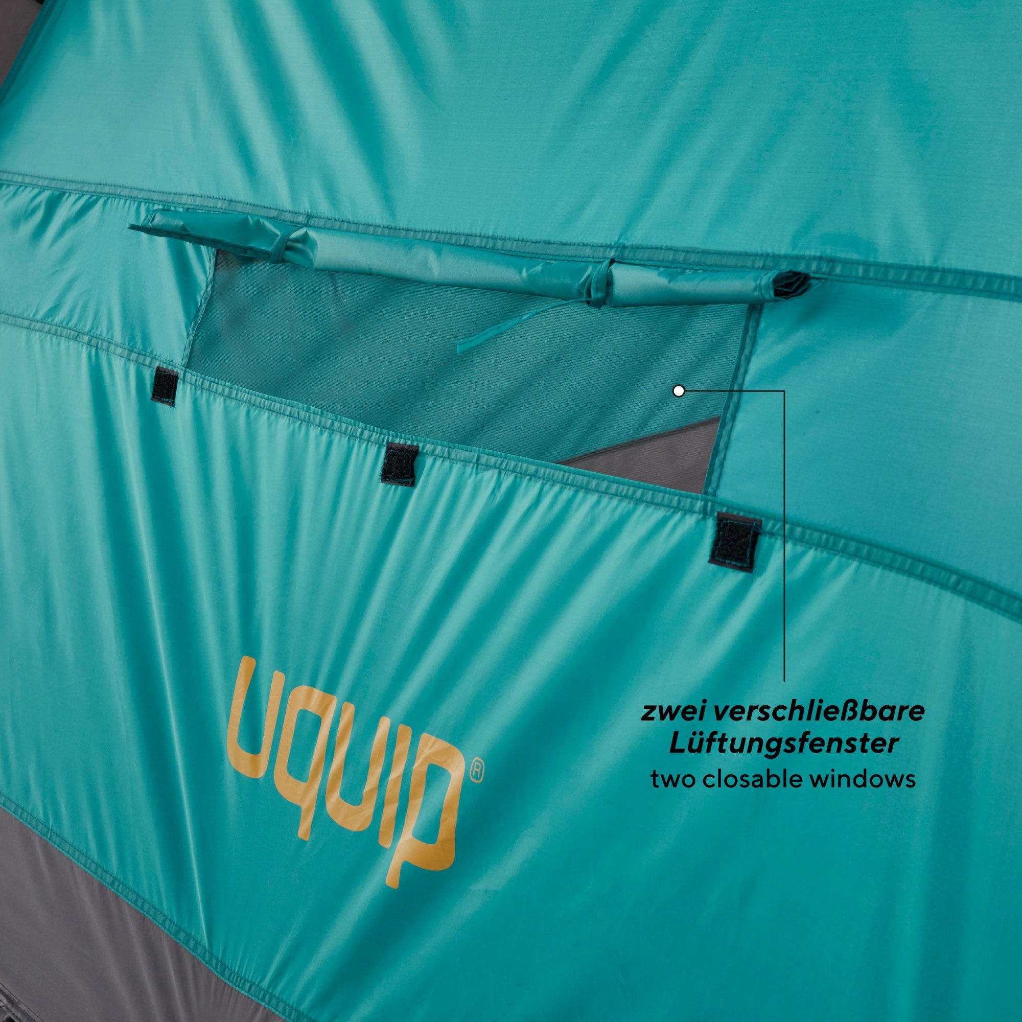Strandmuschel Aufspannen System Windschutz, einfaches UQUIP 50+ 3, mit Personen: Buzzy Schutz XL Blau, durch UV Strandzelt Sonnenschutz, Pop-Up