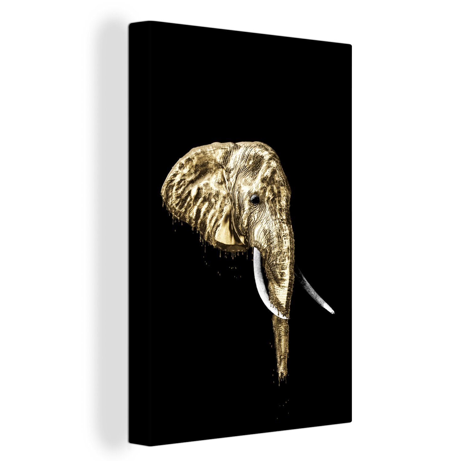 OneMillionCanvasses® Leinwandbild Elefant - Schwarz - Gold, (1 St), Leinwandbild fertig bespannt inkl. Zackenaufhänger, Gemälde, 20x30 cm