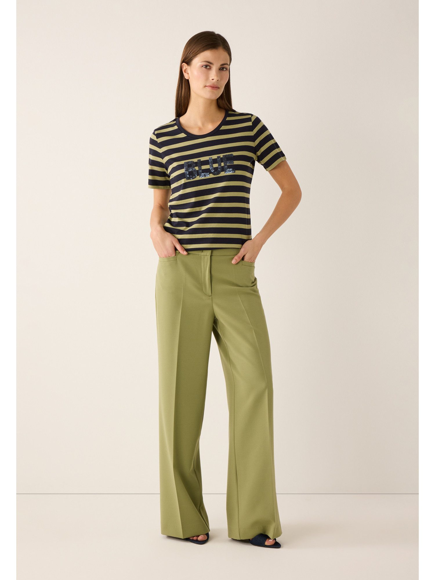 MORE&MORE Kurzarmshirt gestreiftes Kurzarmshirt, Paillettenwording günstig online kaufen