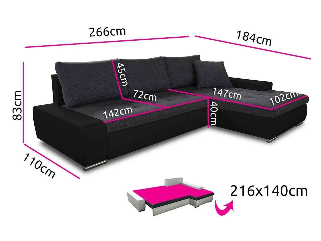 Sofnet Ecksofa Faris, mit Schlaffunktion und Bettkasten, Schlafsofa - Wohnlandschaft - Big Couch