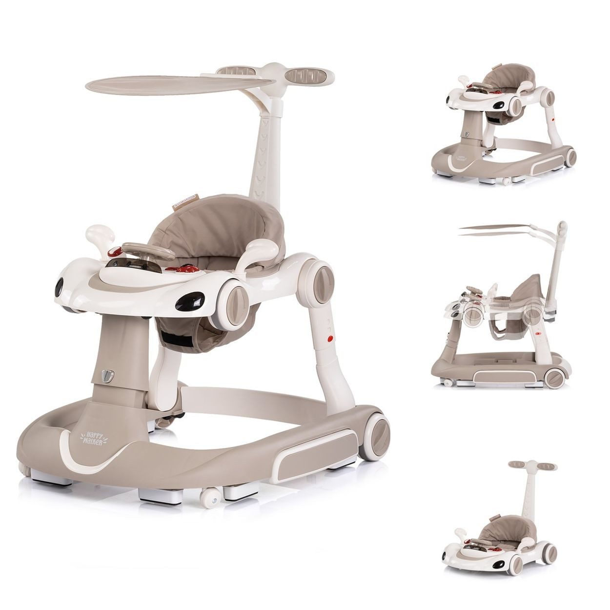 Chipolino Lauflernhilfe Lauflernhilfe Happy Walker, 5 in 1 Schaukelfunktion Musik Lichter Räder