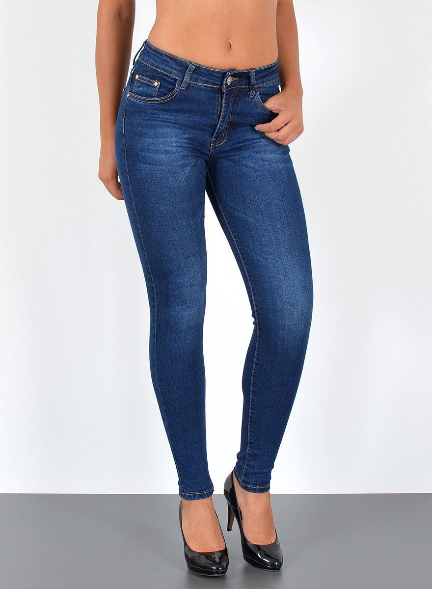 ESRA Skinny-fit-Jeans Damen Capri Jeanshose 3/4 Jeans Hose High Waist Damen Skinny Jeans Hose Stretch Destroyed Jeans-Hose bis Übergröße