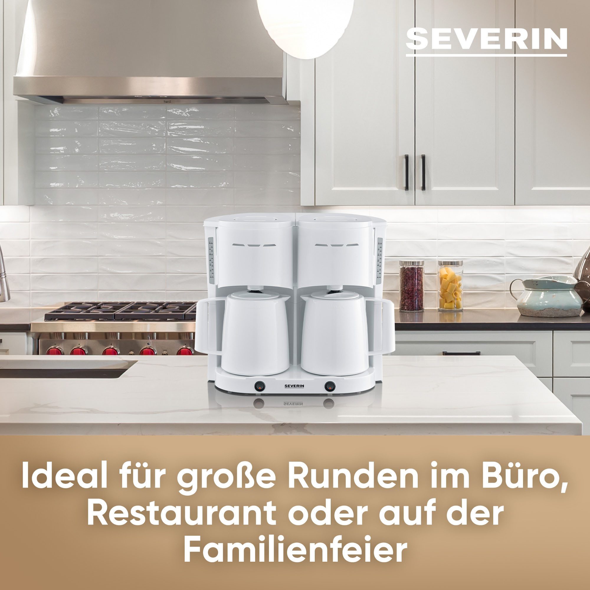 Severin Filterkaffeemaschine KA 9314 Duo-Filterkaffeemaschine mit 2 Thermokannen, 1l Kaffeekanne, Papierfilter 1x4