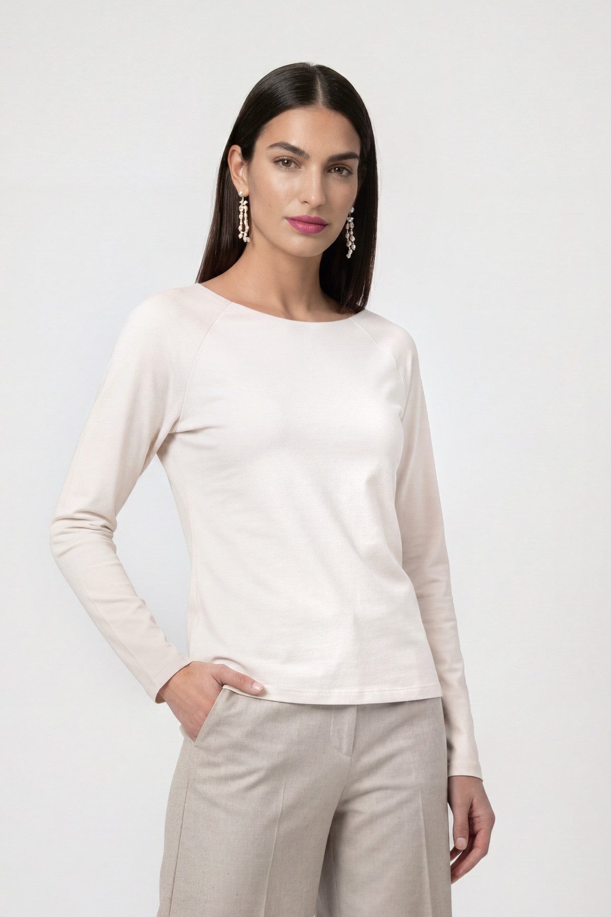 Monari Langarmshirt Basic aus weichem Viskose-Modal-Mix, Rundhals