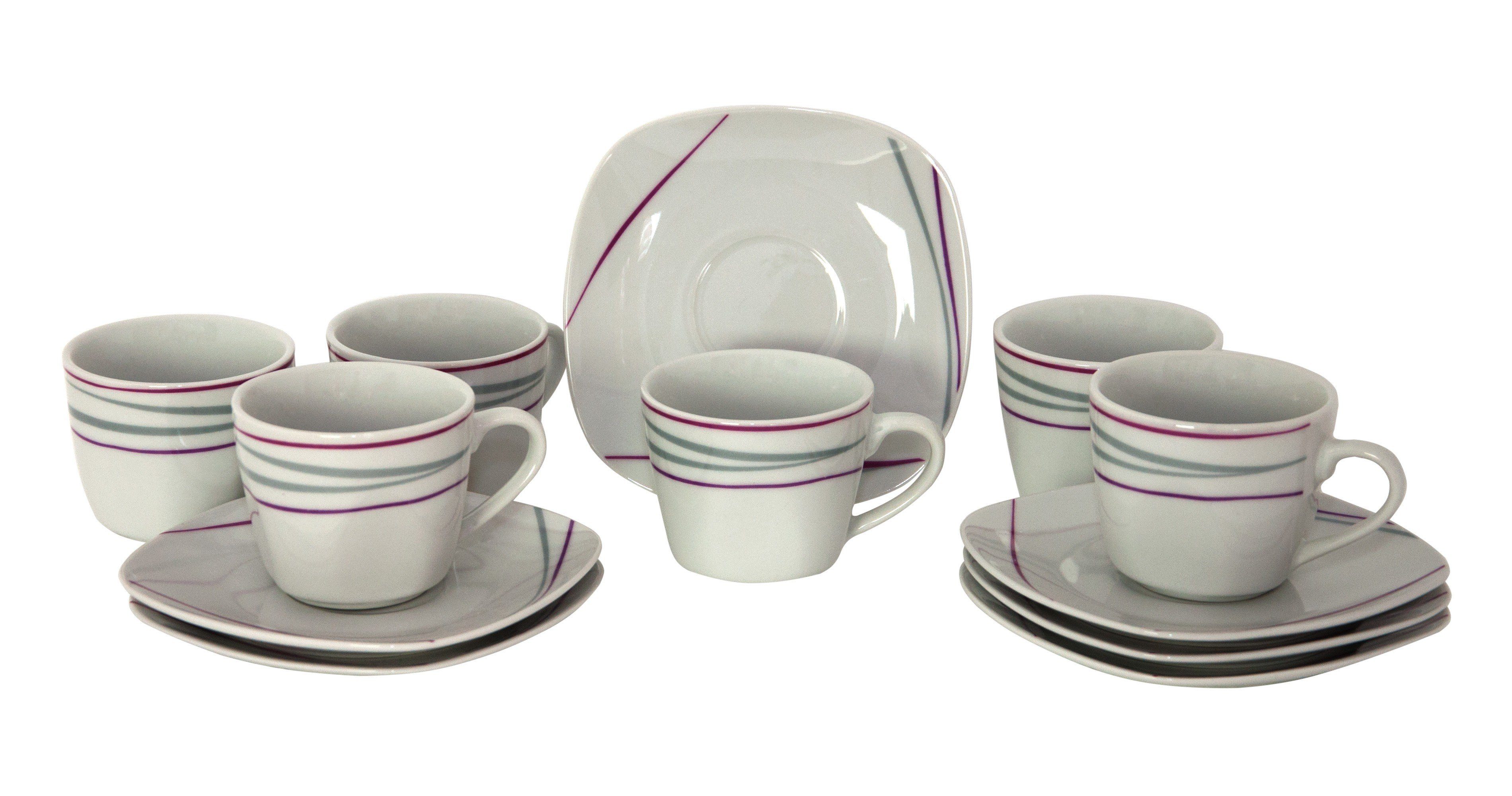 van Well Tasse 6er Set Kaffeetasse 18cl mit Untertasse 14,5cm Caviano, Porzellan