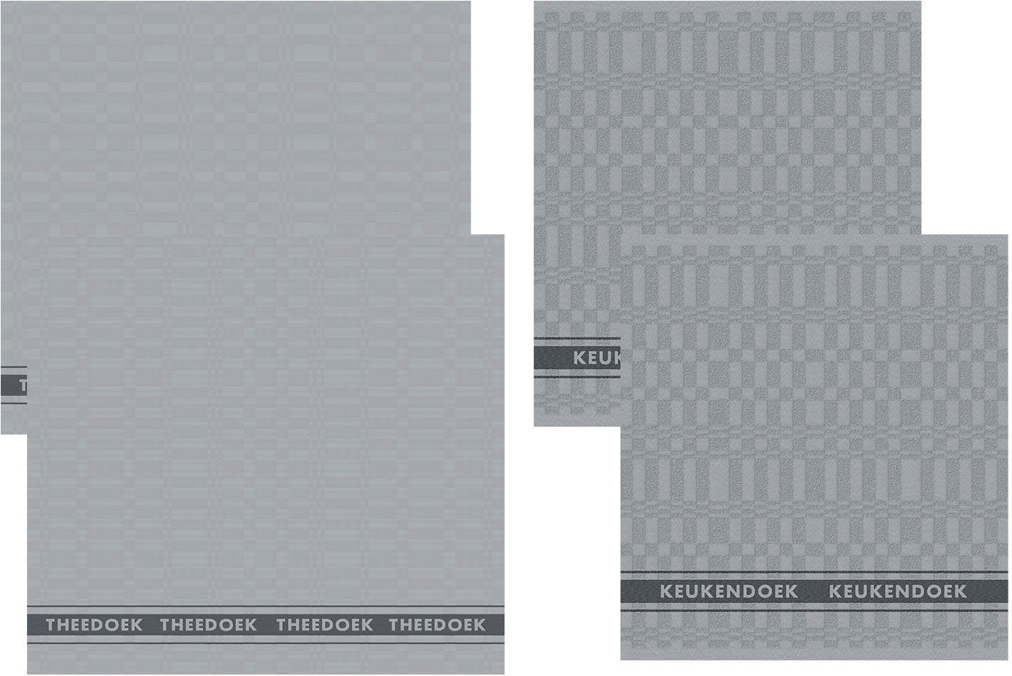DDDDD Geschirrtuch Pelle, aus reiner Baumwolle, (Set, 4-tlg., Combi-Set: bestehend aus 2x Küchentuch + 2x Geschirrtuch), Maße ca. 50x55 cm / 60x65 cm grau/schwarz