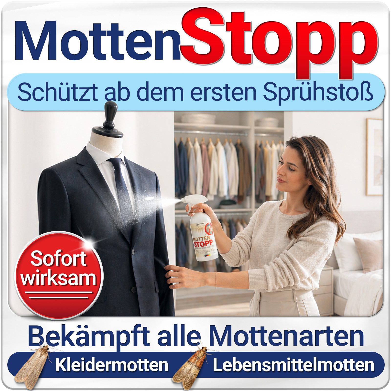 HEIMWERT Insektenspray Mottenschutz Motten Stopp 500 ml, 500 ml, Kleidermotten bekämpfen Mottenspray Lebensmittelmotten – Bild 4 von 5