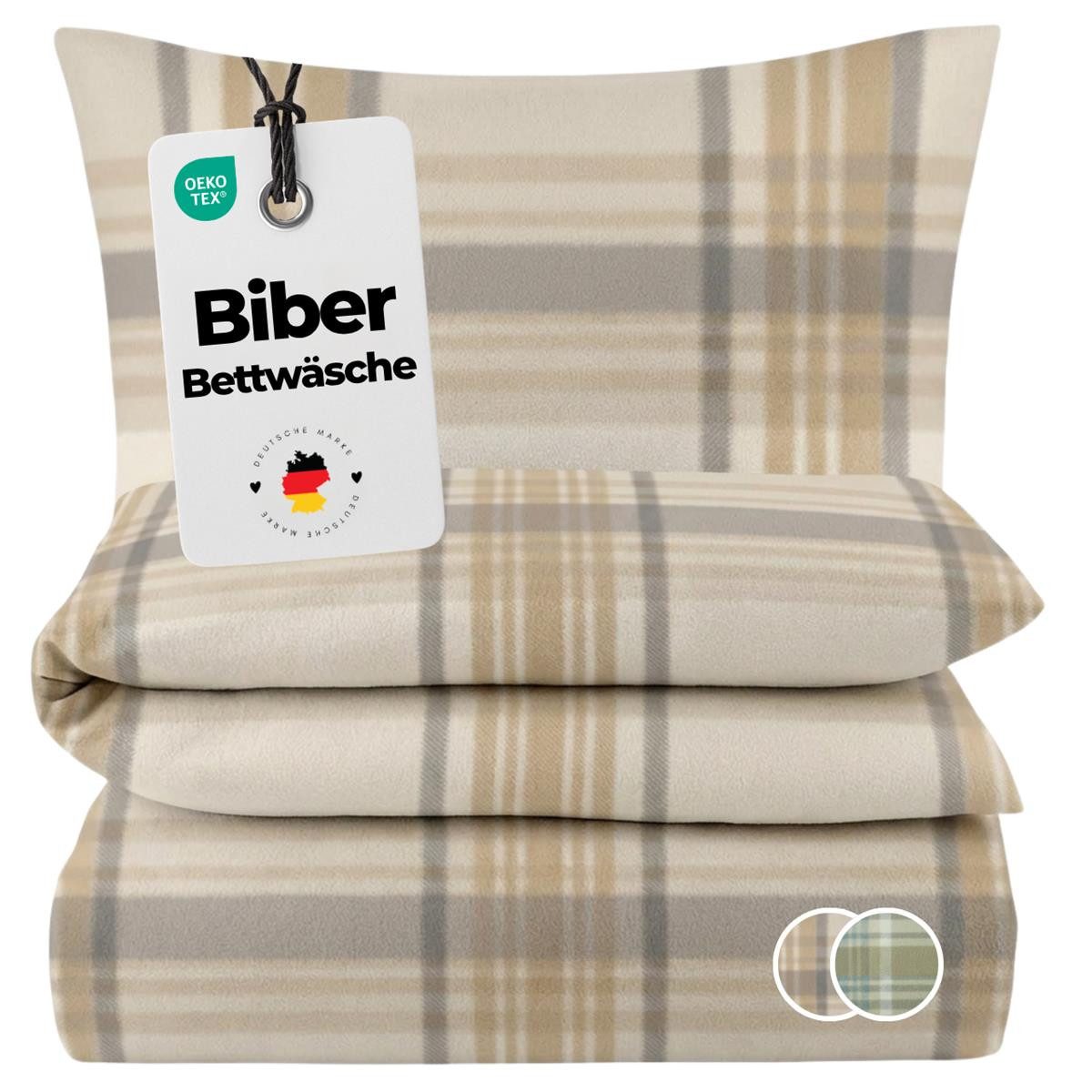 Carpe Sonno Bettwäsche Biber Warme Bettwäsche Winter Flanell Kariert Baumwolle 135 x 200, Biber, 2 teilig, Kuschelige Biberbettwäsche - Feinbiber