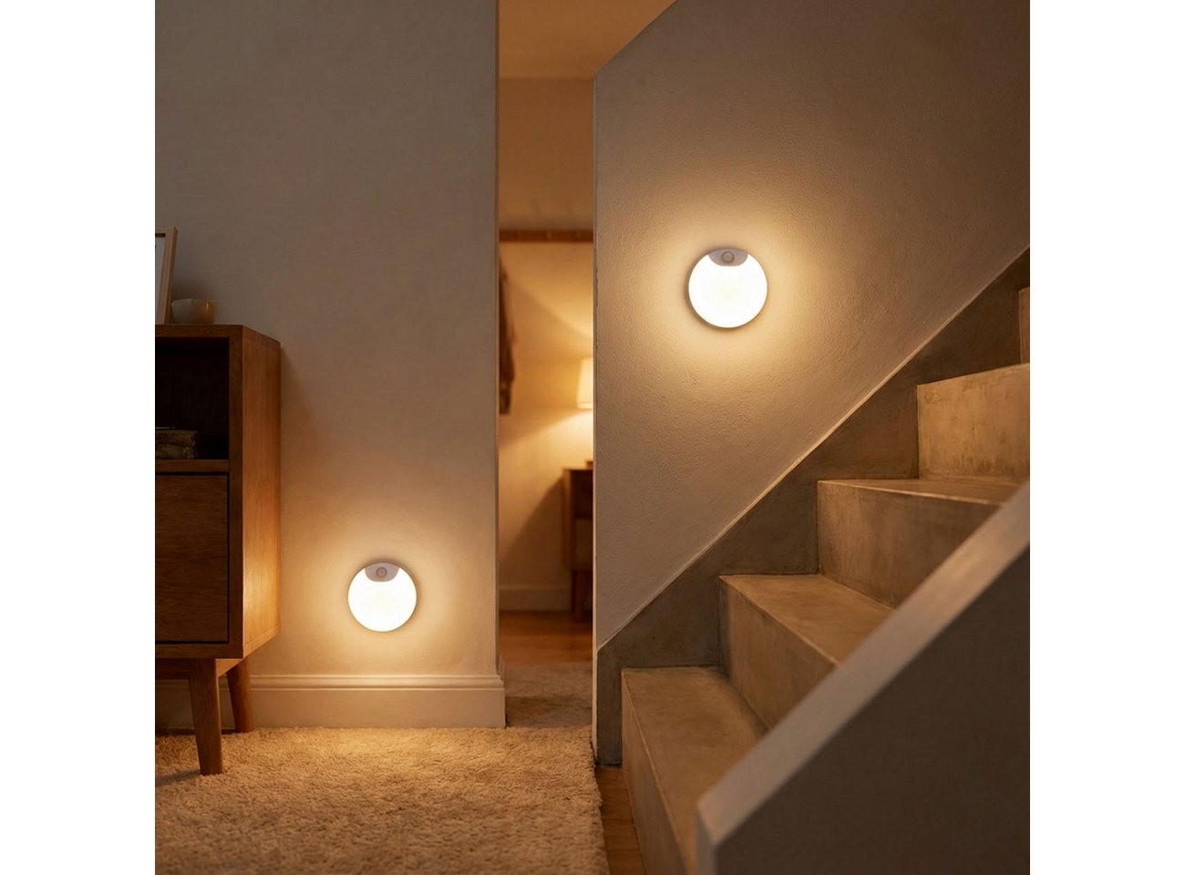 shop'n smile ideoon Schrankleuchte LED Schrankleuchte Bewegungssensor Nachtlicht magnetisch & kabellos, LED fest integriert, Schranklicht Ø8cm, Sensor-Reichweite 4–6m, Magnet-Klebemontage