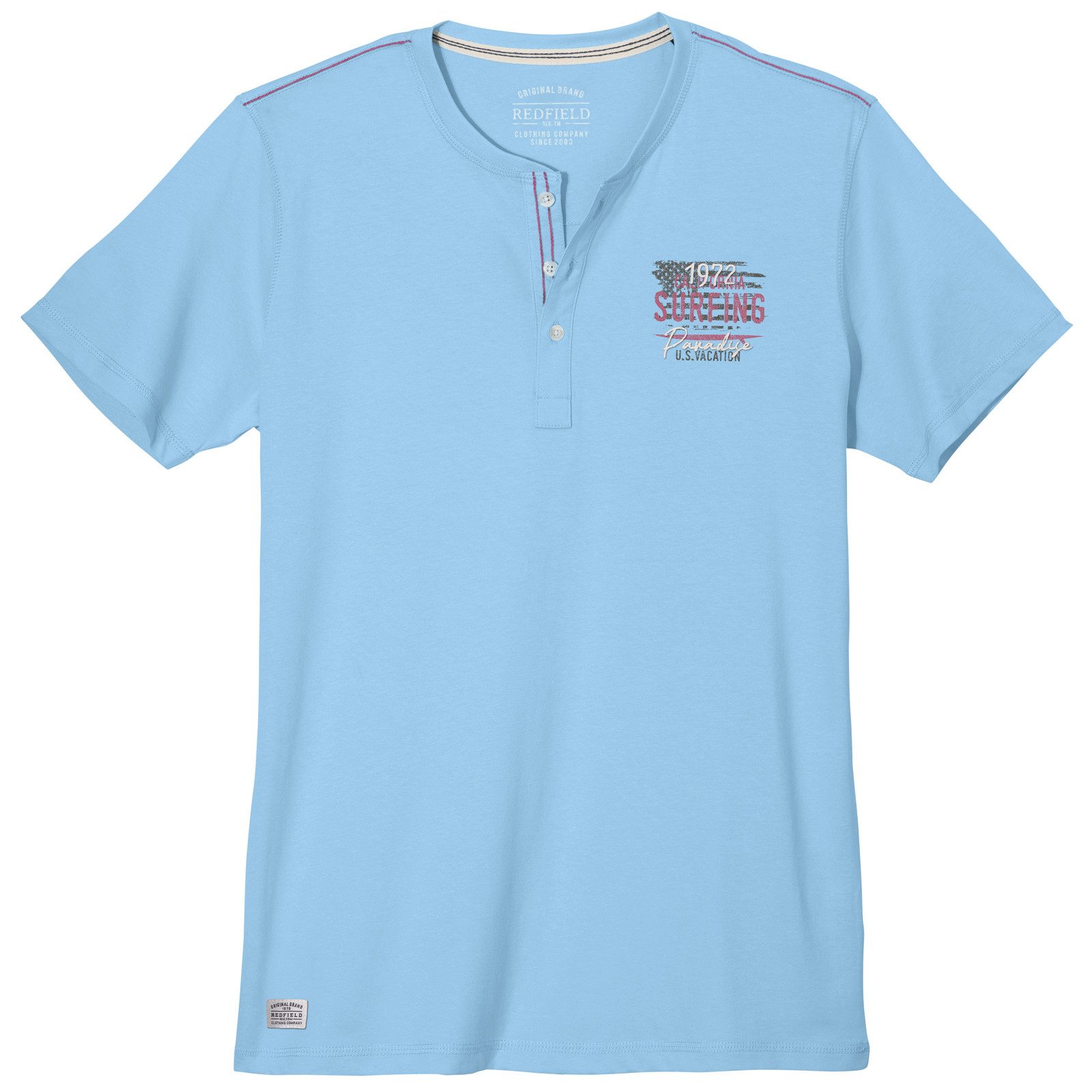 redfield V-Shirt Redfield Henley-T Übergröße hellblau Brustprint