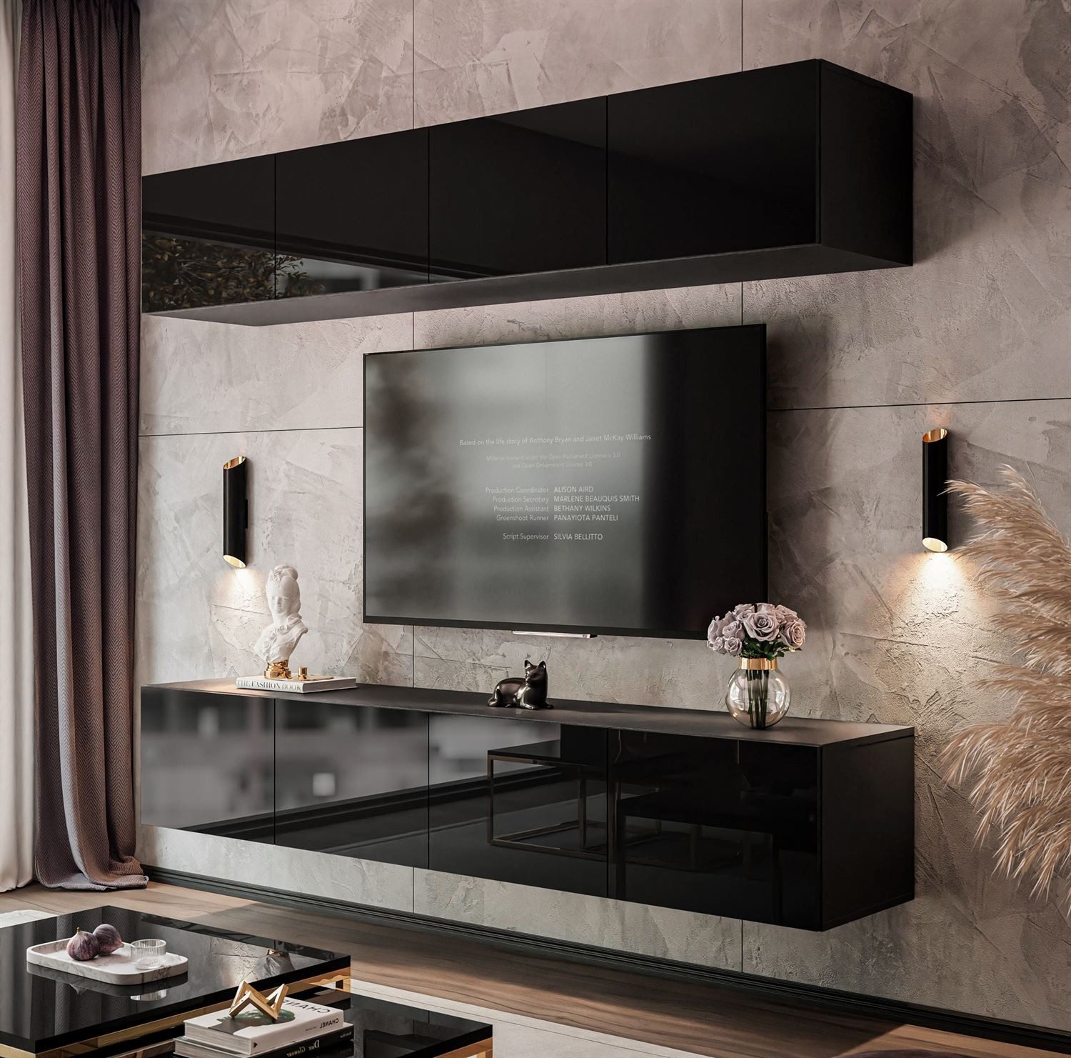 Lookway Wohnwand COLGANTE Schwarz Hochglanz mit günstig online kaufen