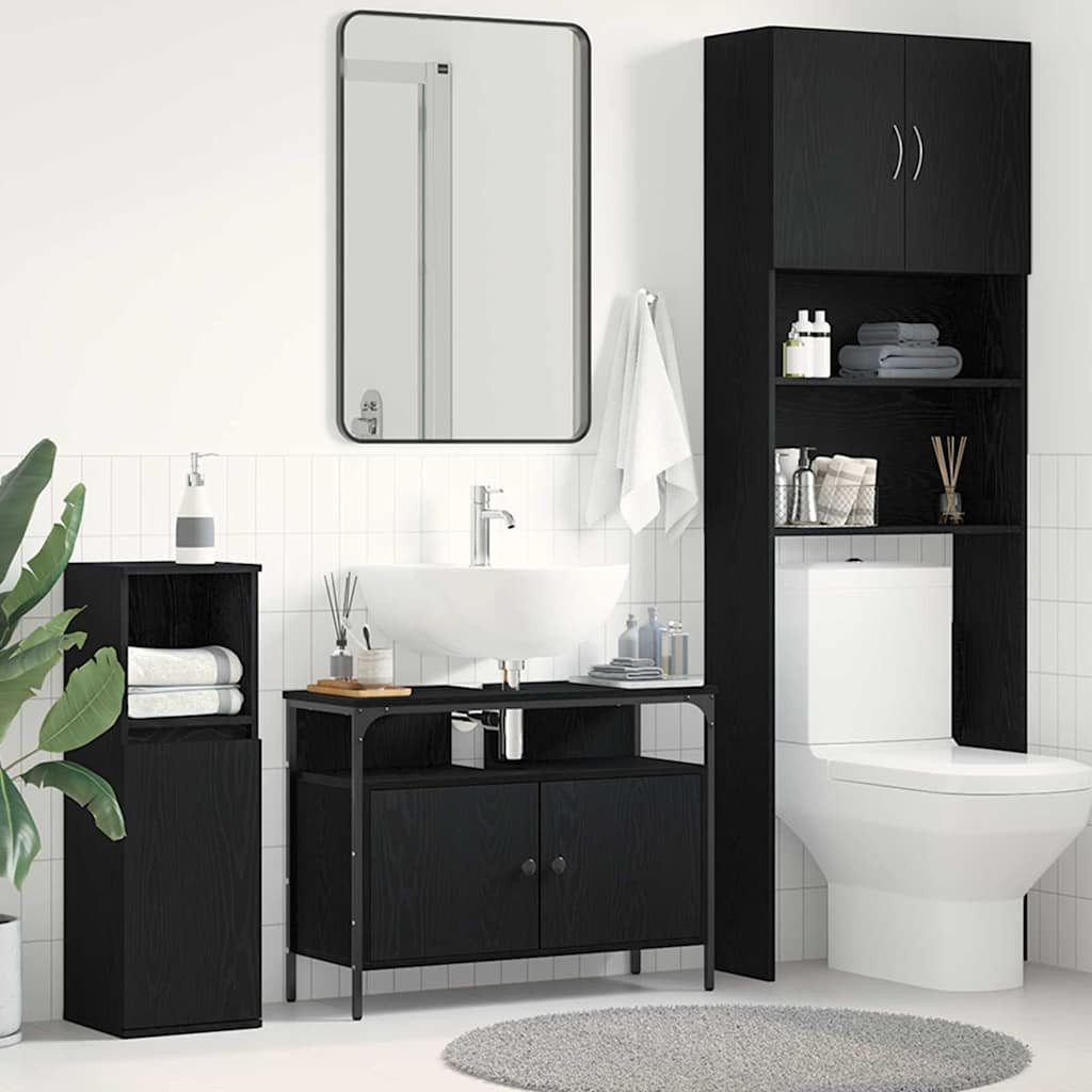 vidaXL Waschbeckenschrank Waschbeckenschrank mit Tür Schwarz Eichen-Optik 80 x 30 x 60 cm