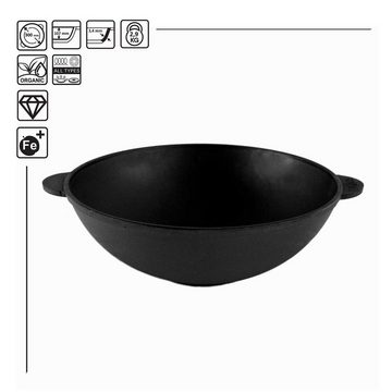 4BIG.fun Grilltopf Gusseisen Asia Schmortopf 30 cm Wok - Bratpfanne, Gusseisen