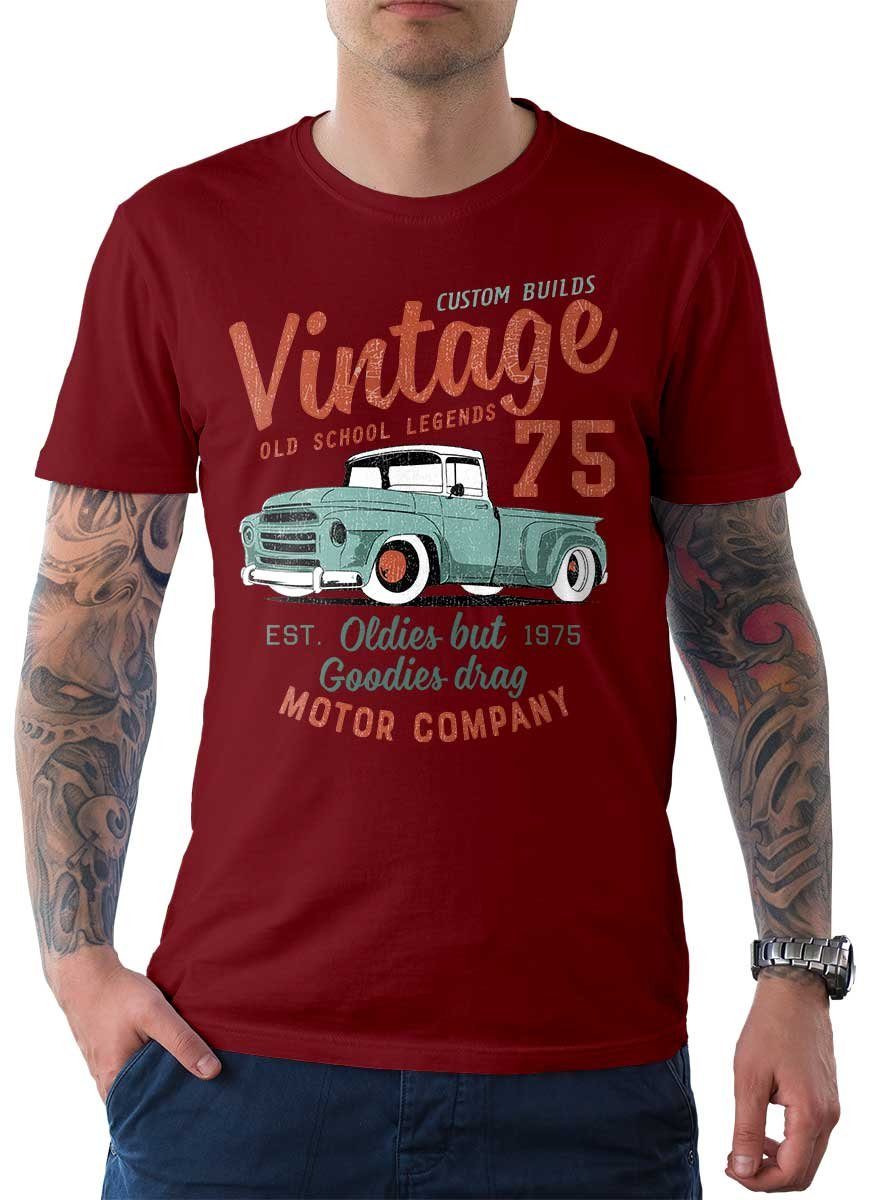 Rebel On Wheels T-Shirt Herren T-Shirt Tee Vintage Truck 75 mit Auto / US-Car Motiv Chilli