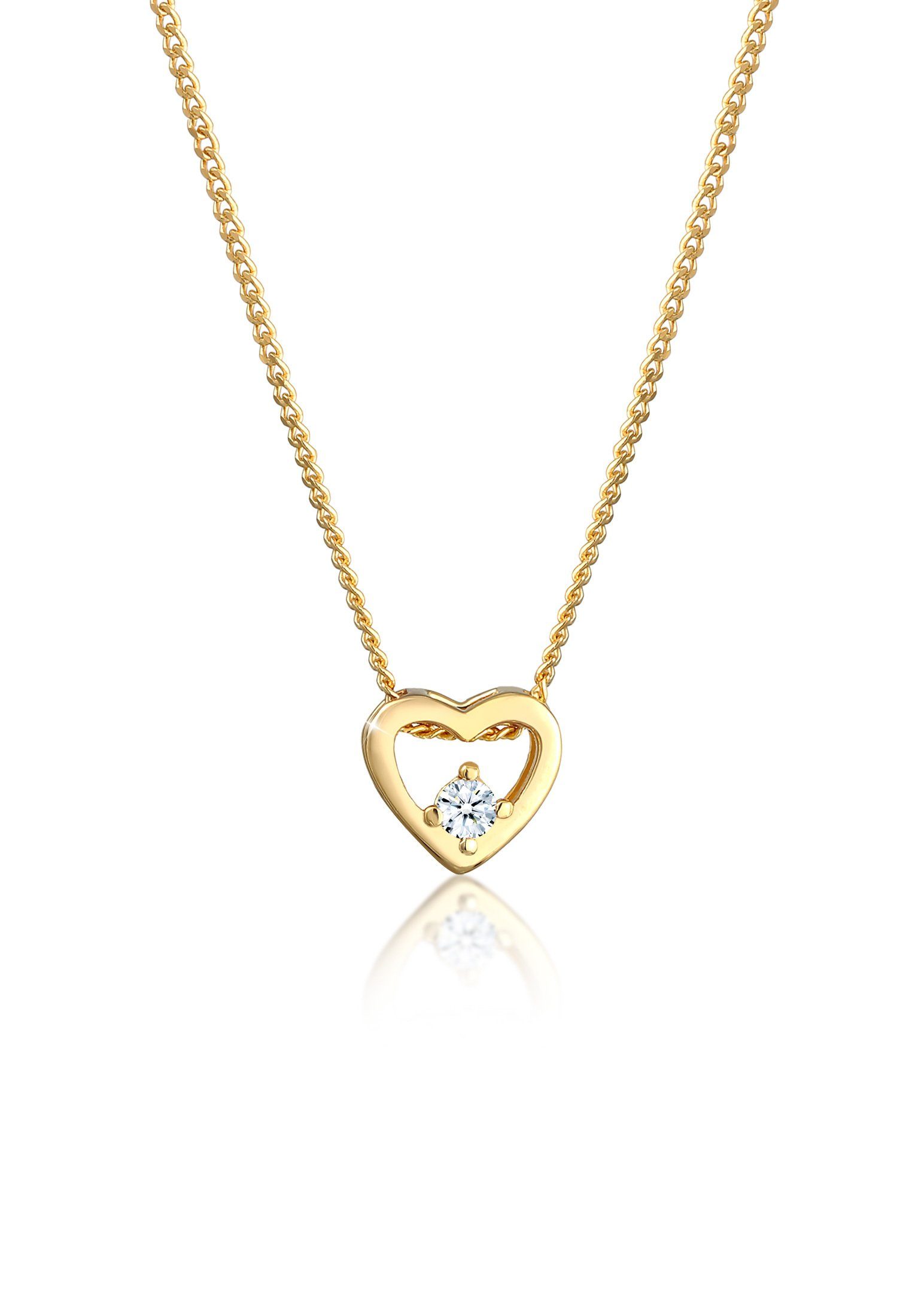 Elli DIAMONDS Kette mit Anhänger Herz Diamant Weiß Brillantschliff (0.03 ct) 585 Gelbgold, Herz