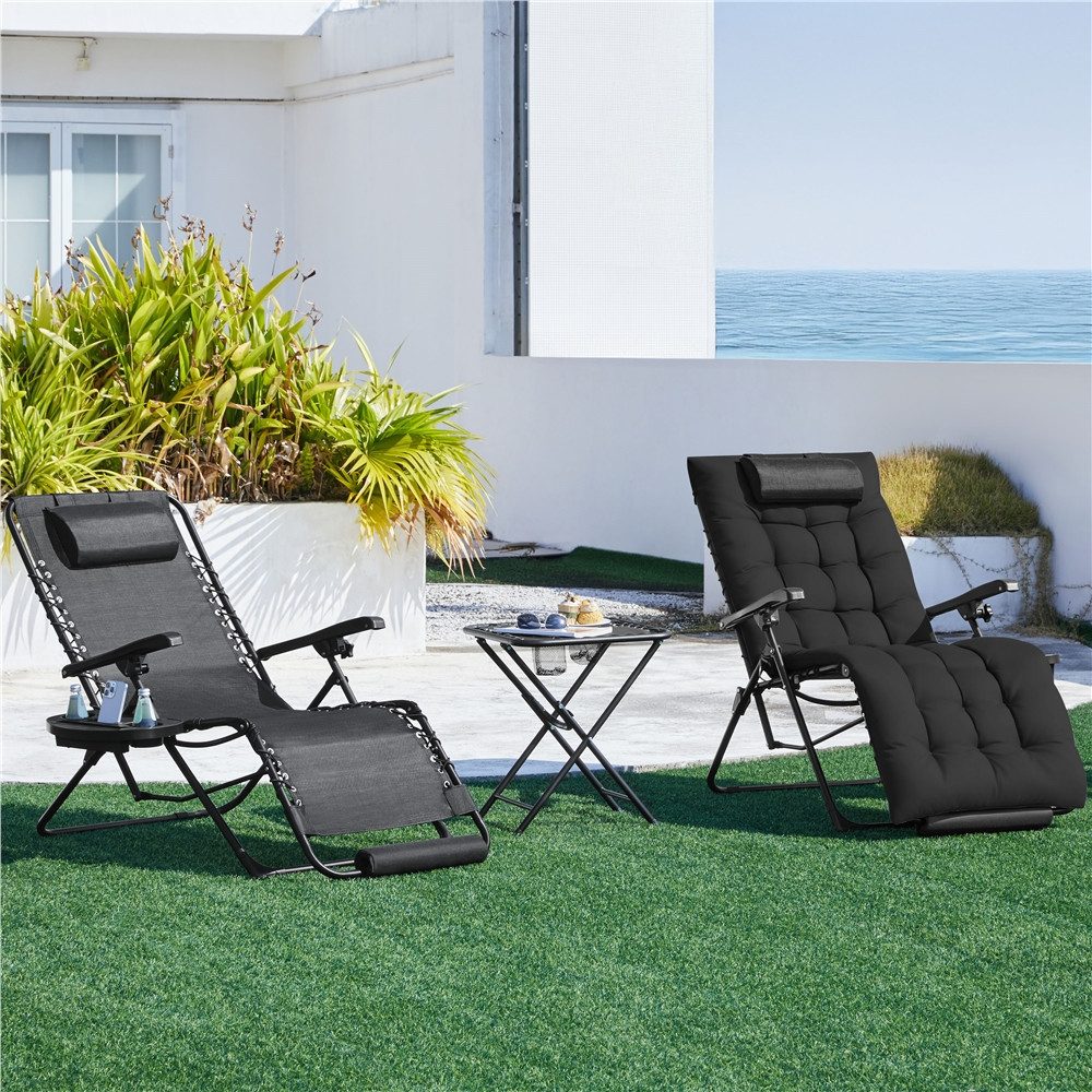 Yaheetech Gartenliege mit Auflage 74,5 cm B Klappbar & Tragbar, Relaxstuhl mit Becherhalter & Kopfkissen & Gepolsterte Fußauflage