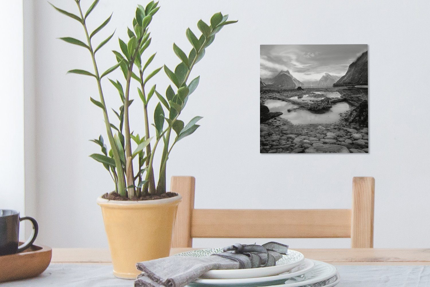 OneMillionCanvasses® Leinwandbild Weiß, - (1 Schlafzimmer - Berg Leinwand Schwarz Wohnzimmer - Bilder für St), Neuseeland