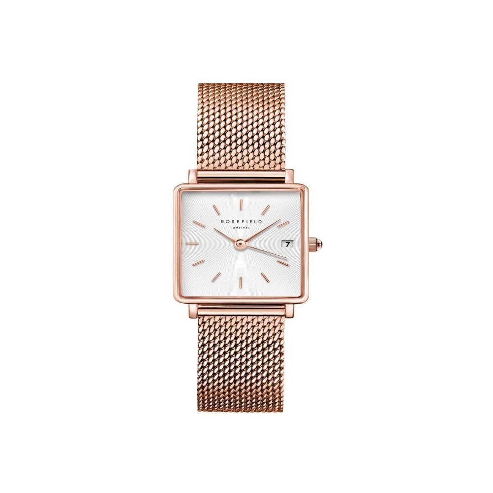 Quarzuhr ROSEFIELD Damenuhr Boxy XS Mesh Rosegold eckig QMWMRG-Q040