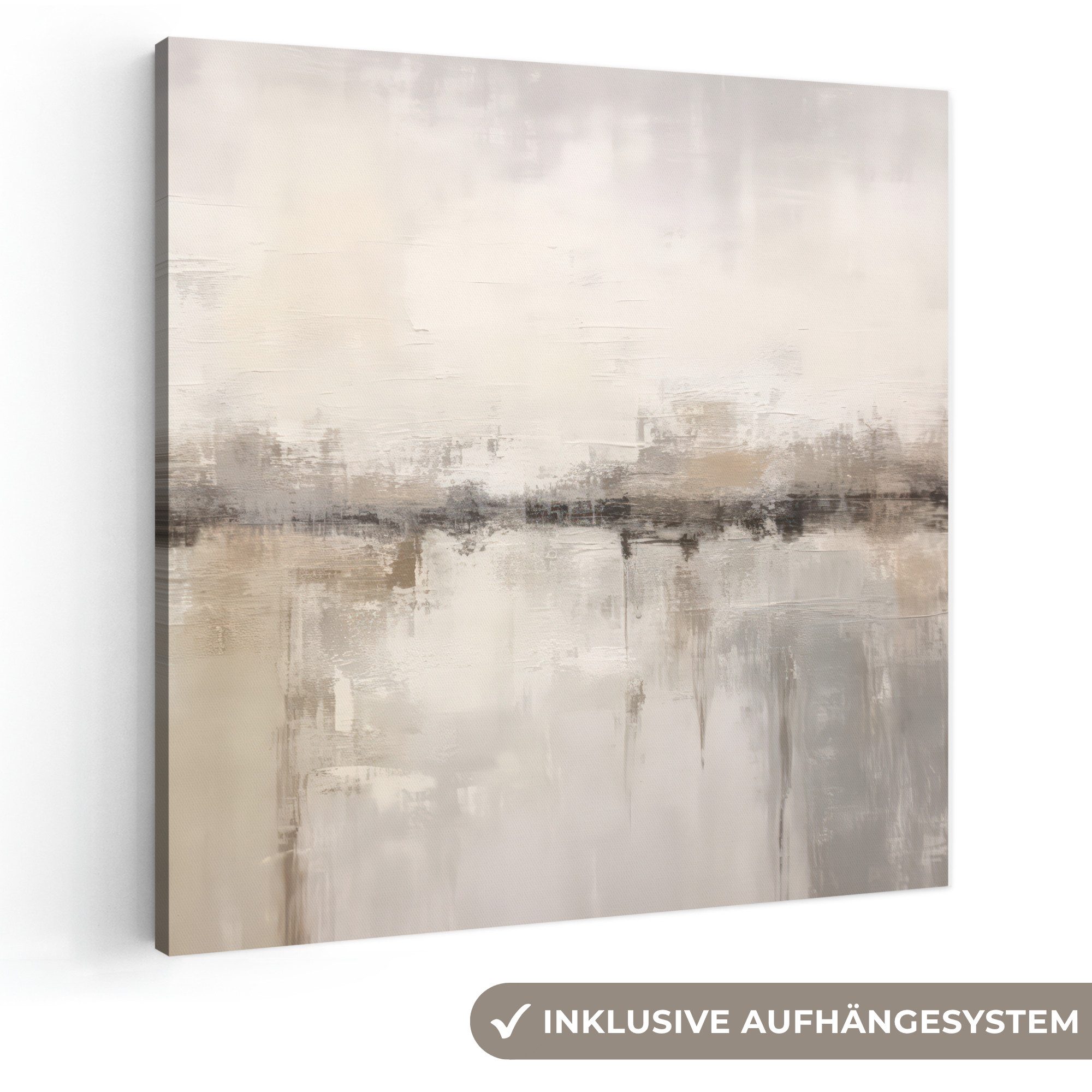 OneMillionCanvasses® Leinwandbild Moderne Kunst - Abstrakt - Beige, Fotodruck (1 St), Leinwandbild, Wandbilder Schlafzimmer 90x90 cm