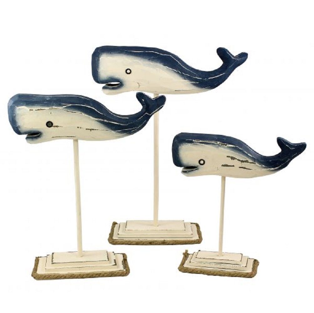 Linoows Dekoobjekt Figurengruppe maritime Deko Wale, Holzfiguren Pottwale, maritime Figuren handbemalte Pottwale