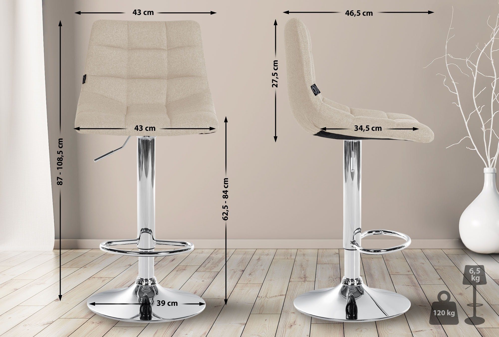 CLP Barhocker Jerry Stoff, höhenverstellbarer Barstuhl günstig online kaufen