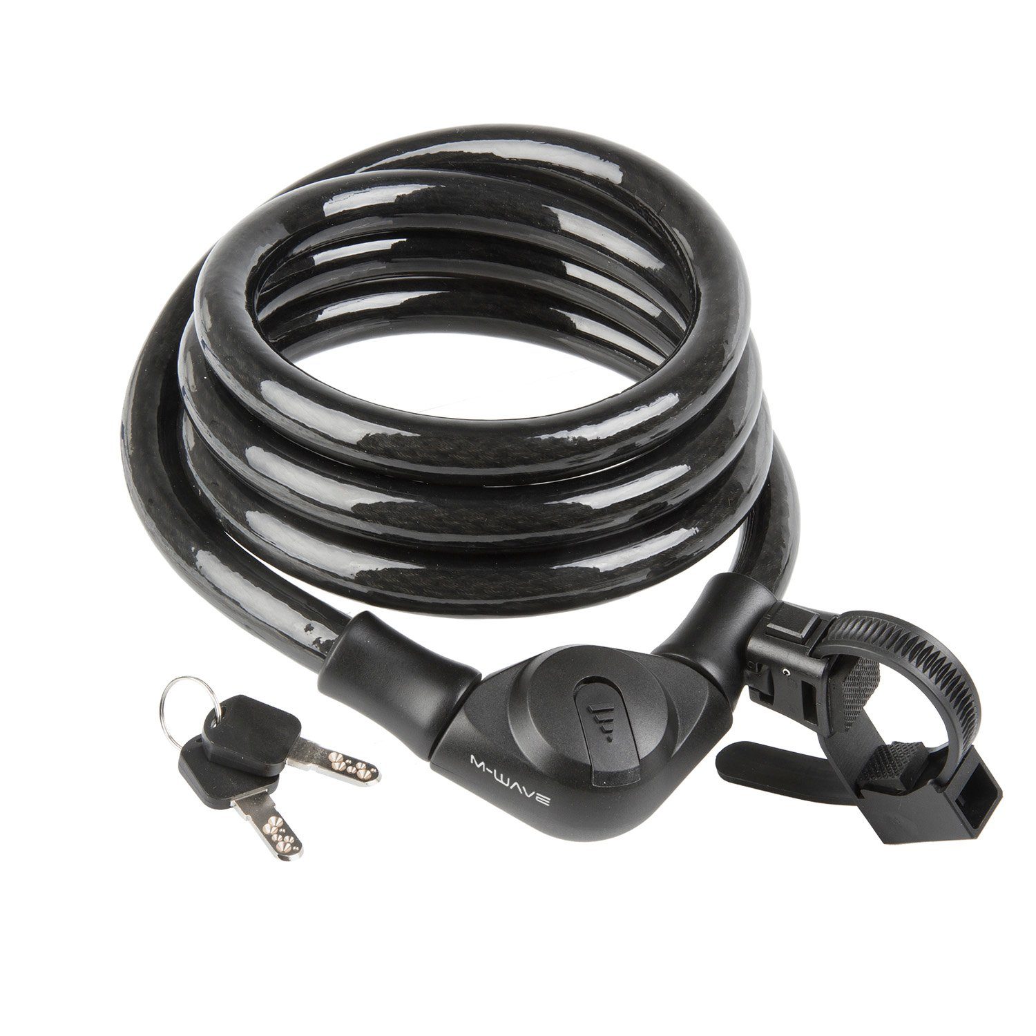 M-Wave Kettenschloss S 20.18 (4-tlg., mit 2 Schlüsseln und Halterung), Fahrradschloss Spiralkabelschloss Fahrrad Schloss Kabelschloss 1,8 m