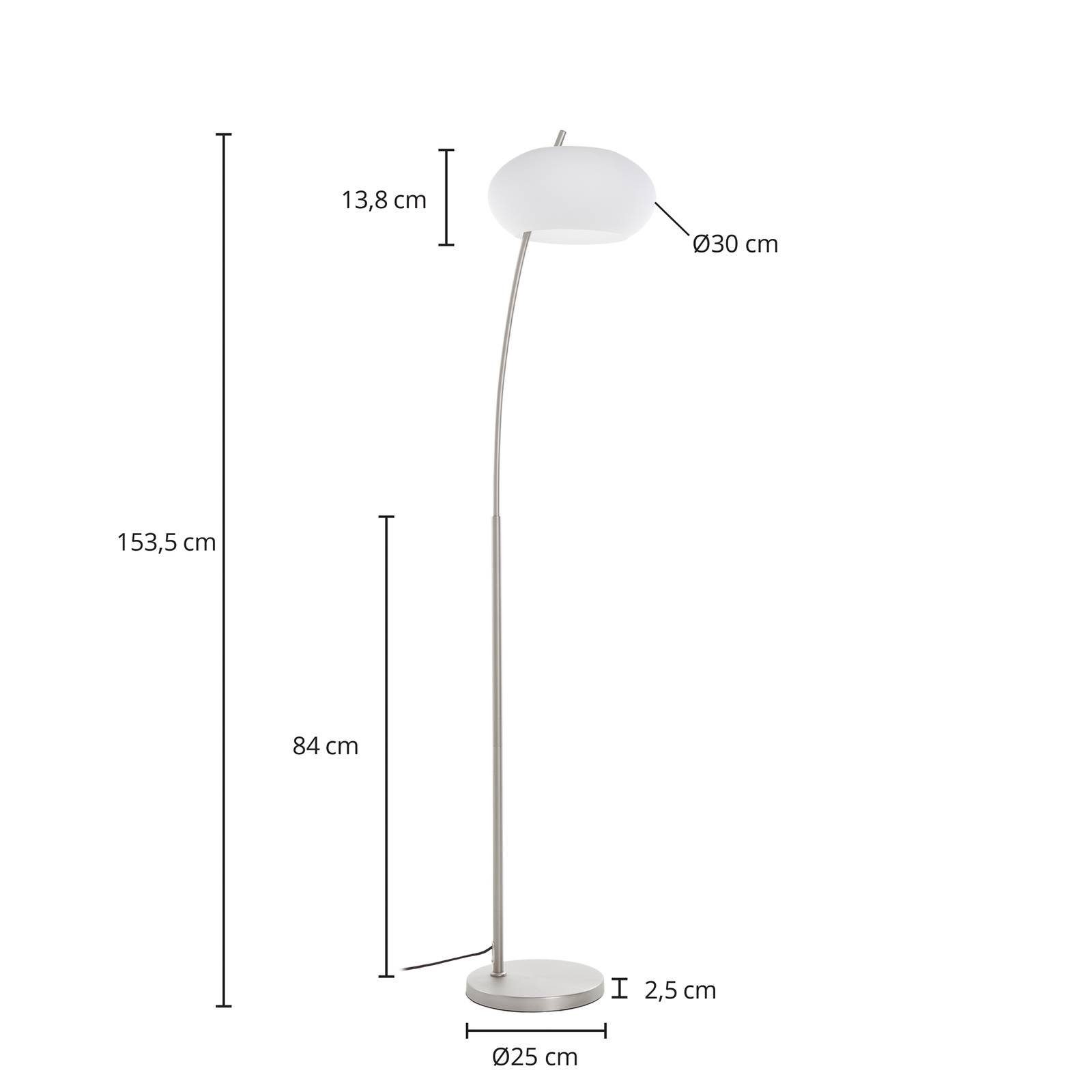 Lucande Stehlampe Sharvil, Leuchtmittel nicht inklusive, Design, Eisen, Glas, nickel matt, weiß, 1 flammig, E27, Design | Standleuchten