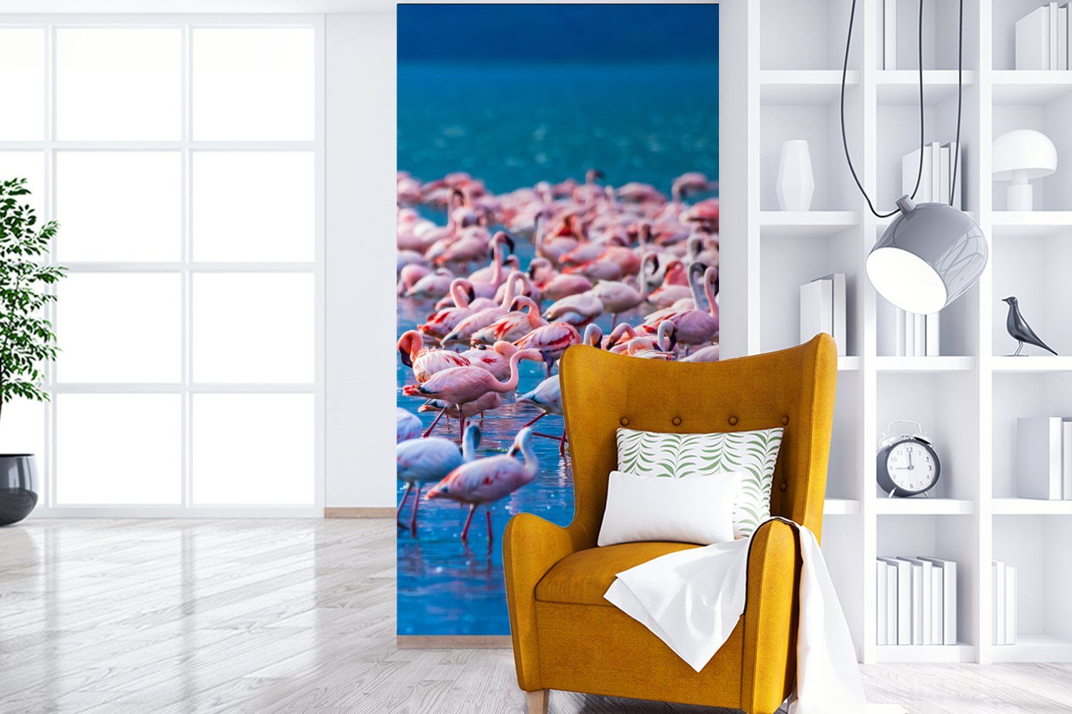 MuchoWow Flamingo Wasser bedruckt, - - Wohnzimmer Tropisch für St), Fototapete Rosa, (2 Matt, - Fototapete Küche, Schlafzimmer Vliestapete