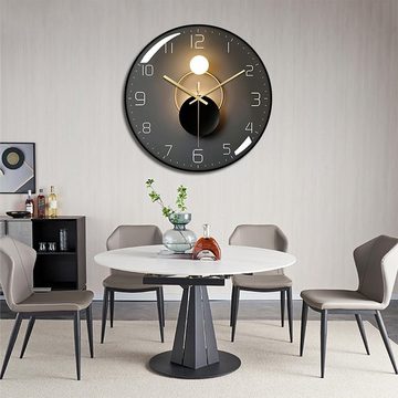 Silberstern Uhr 12-Zoll-Wanduhr aus Glaskunst, geräuschloses Uhrwerk, Metallzeiger (Zuhause Schlafzimmer Wohnzimmer Dekoration Geschenke, schwarz)