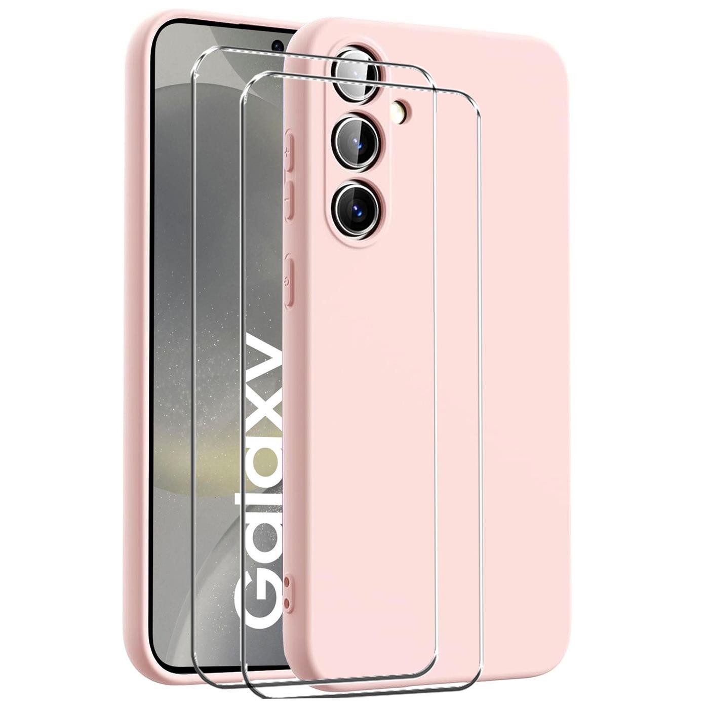 CoolGadget Handyhülle Rosa als 2in1 Schutz Cover Set für das Samsung Galaxy S23 6,1 Zoll, 2x 9H Glas Display Schutz Folie + 1x TPU Case Hülle für Galaxy S23
