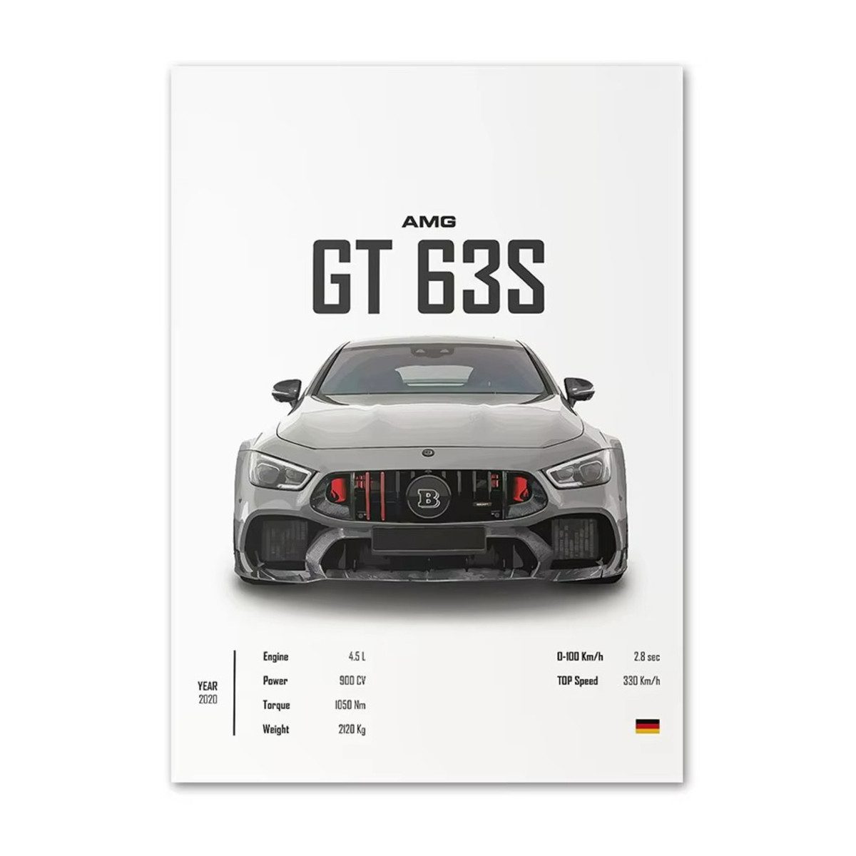 TPFLiving Kunstdruck (OHNE RAHMEN) Плакат - Leinwand - Wandbild, Luxuriöses Wandbild auf Leinwand von MERCEDES-BENZ GT-R GT 63S (Leinwandbild XXL), Farben: Gelb, Rot, Blau, Schwarz, Grün, Weiß - Größe: 13x18cm