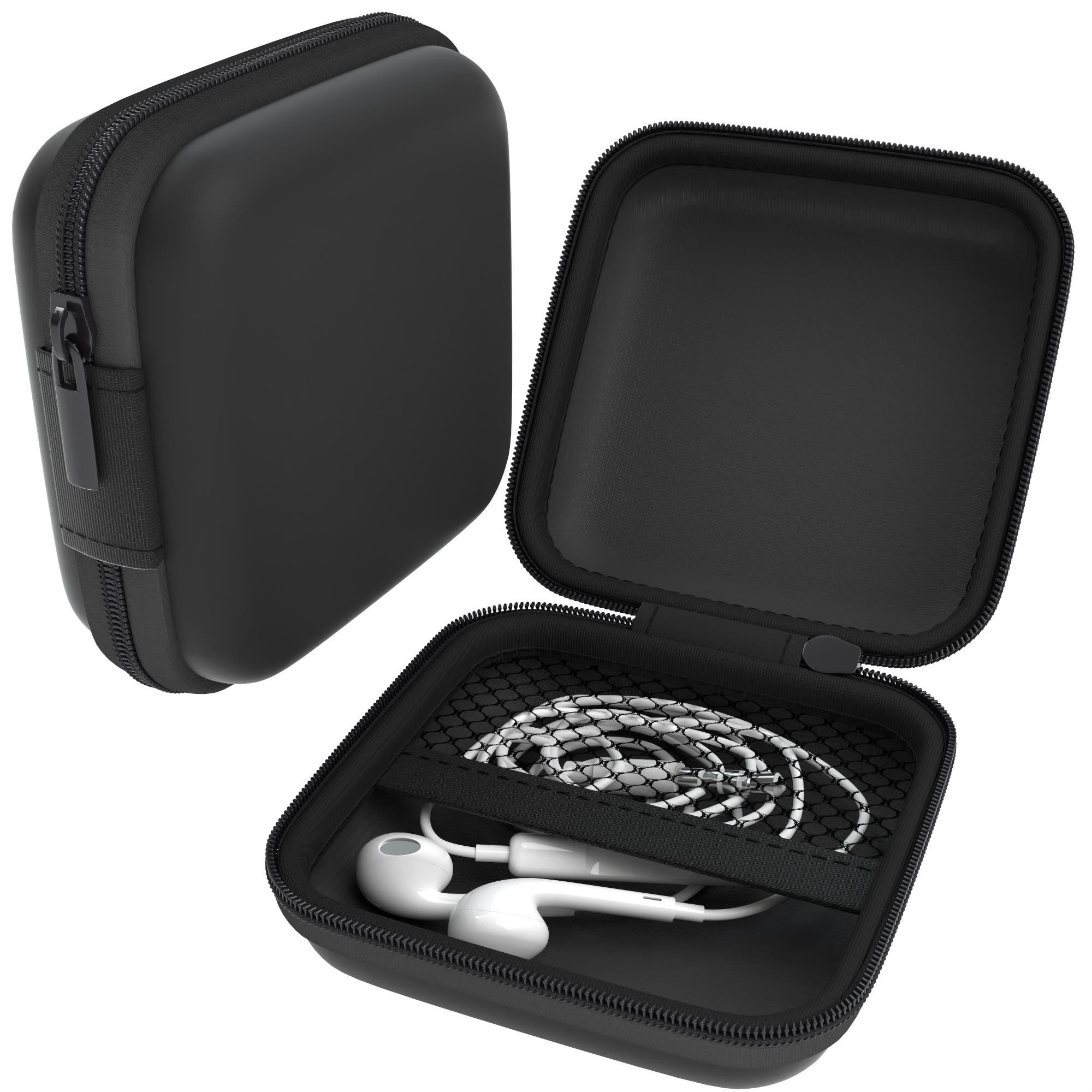 EAZY CASE Kopfhörer-Schutzhülle Universal Tasche für In-Ear Kopfhörer mit Netzfach, Tasche für Kopfhörer mit Netzfach Hardcase Schutztasche klein Schwarz